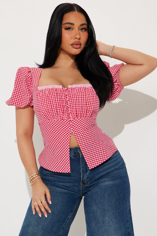 Picnic By The Beach Gingham Top - Red/combo
