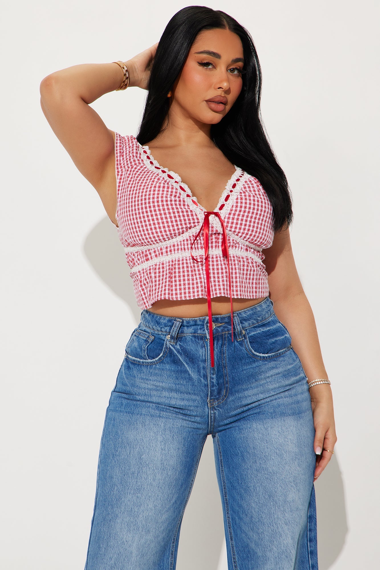 Picnic Walk Gingham Top - Red/White