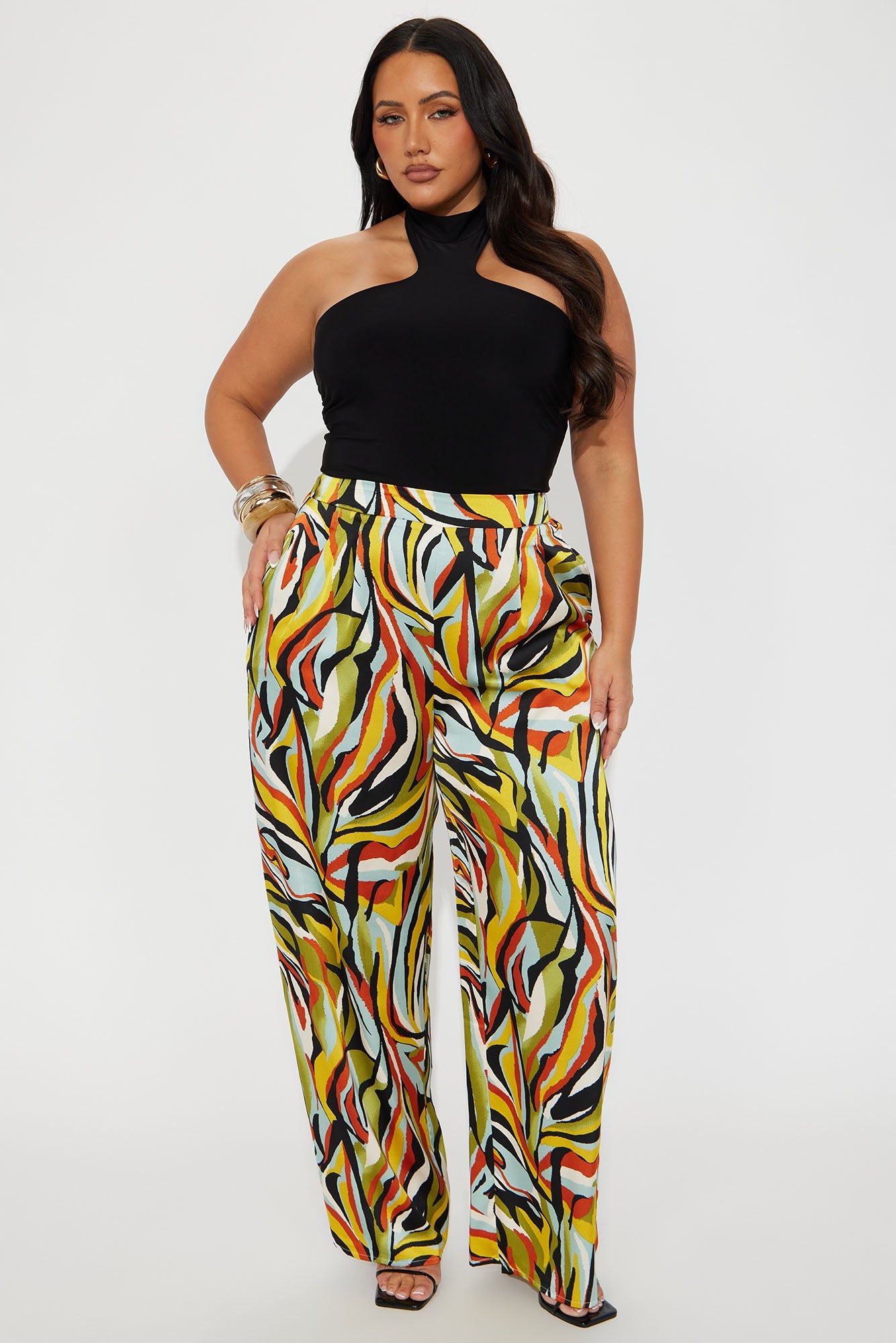 Everywhere At Once Satin Abstract Wide Leg Pants - Multi Color