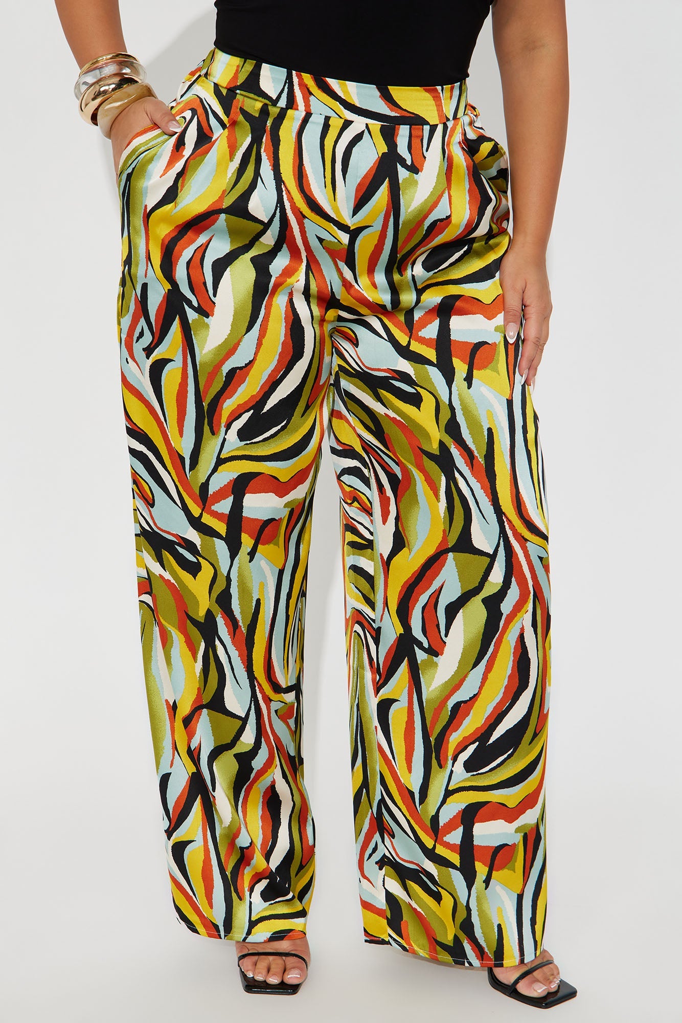 Everywhere At Once Satin Abstract Wide Leg Pants - Multi Color