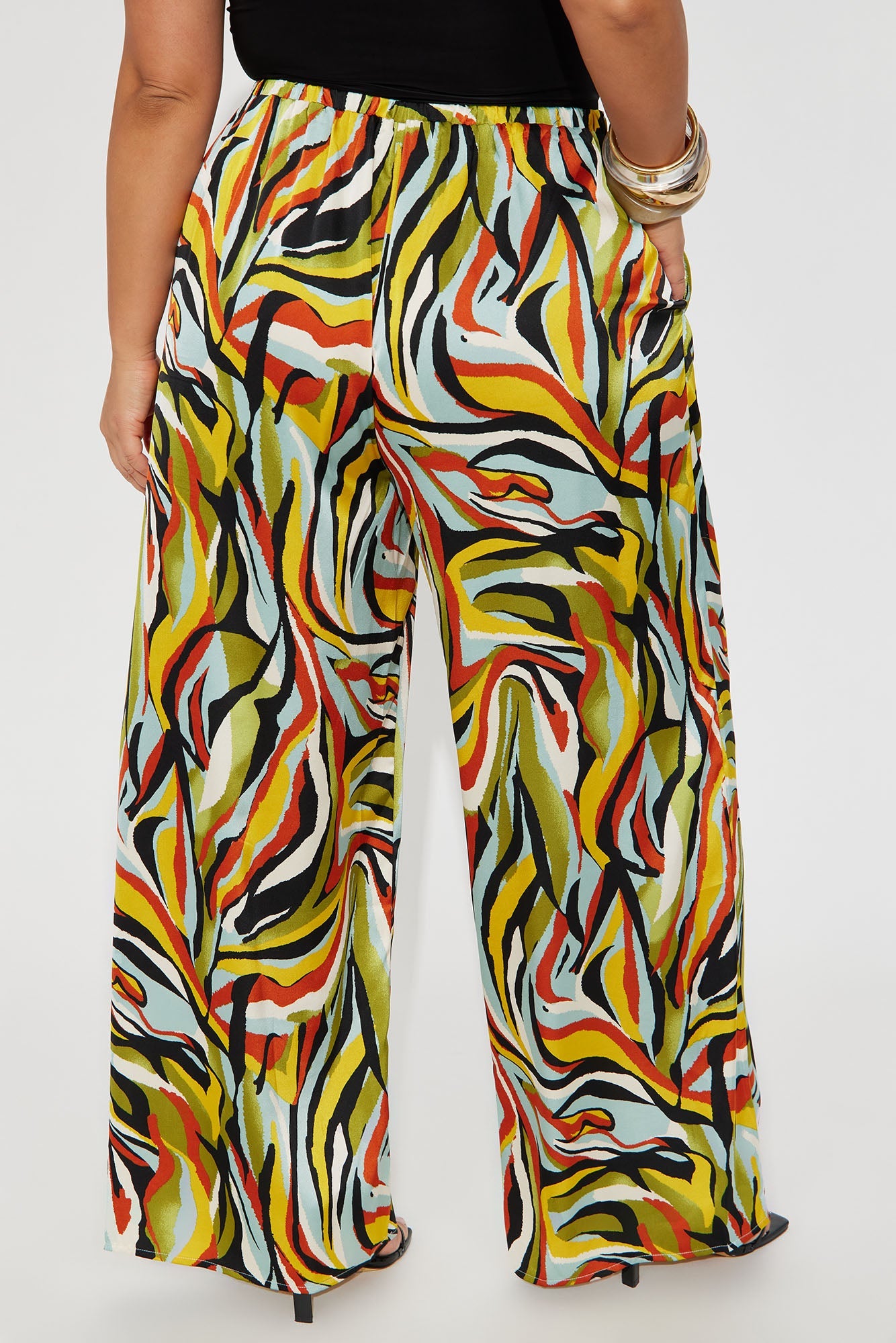 Everywhere At Once Satin Abstract Wide Leg Pants - Multi Color