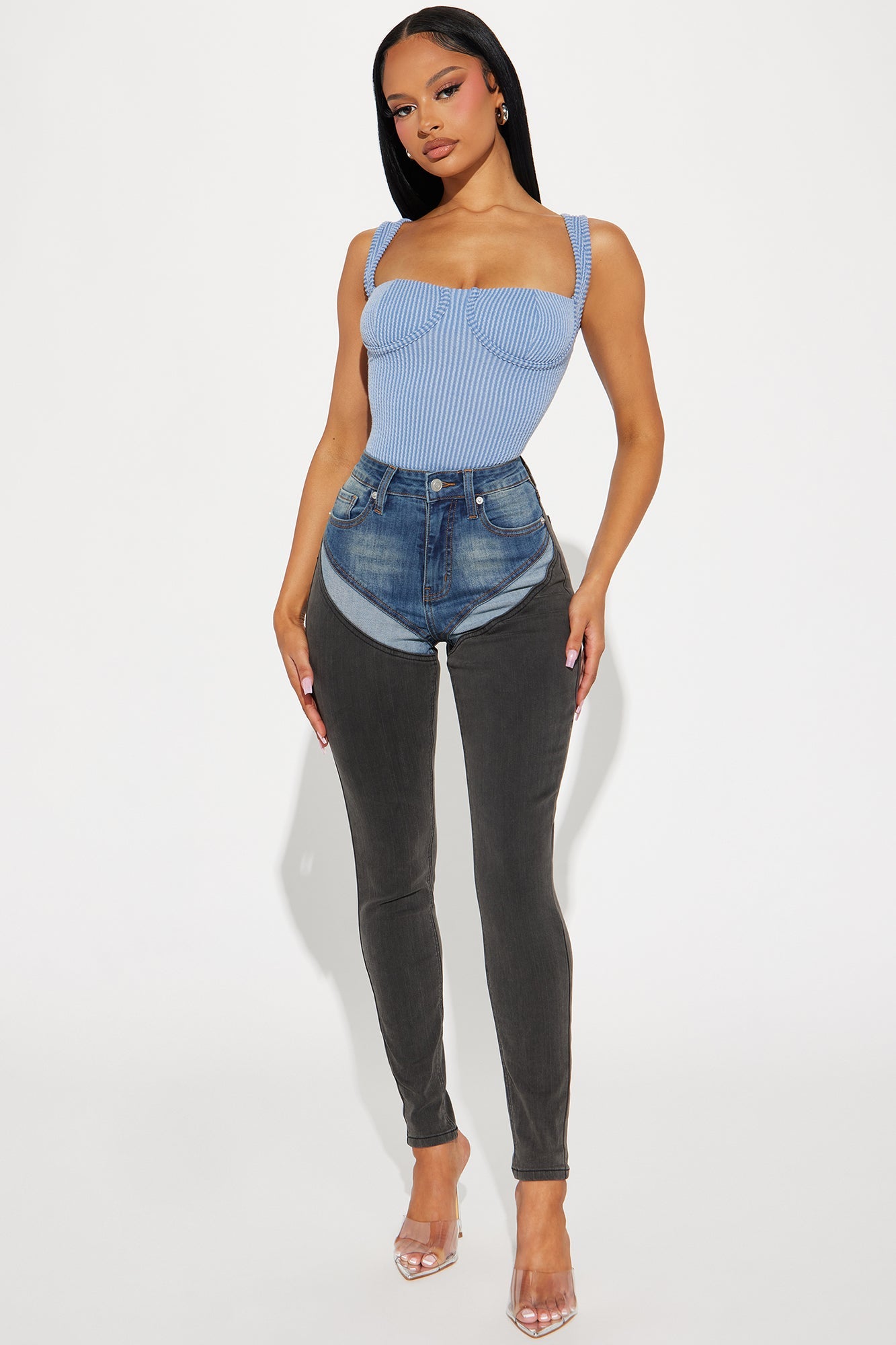 It Girl Ribbed Bodysuit - Slate Blue