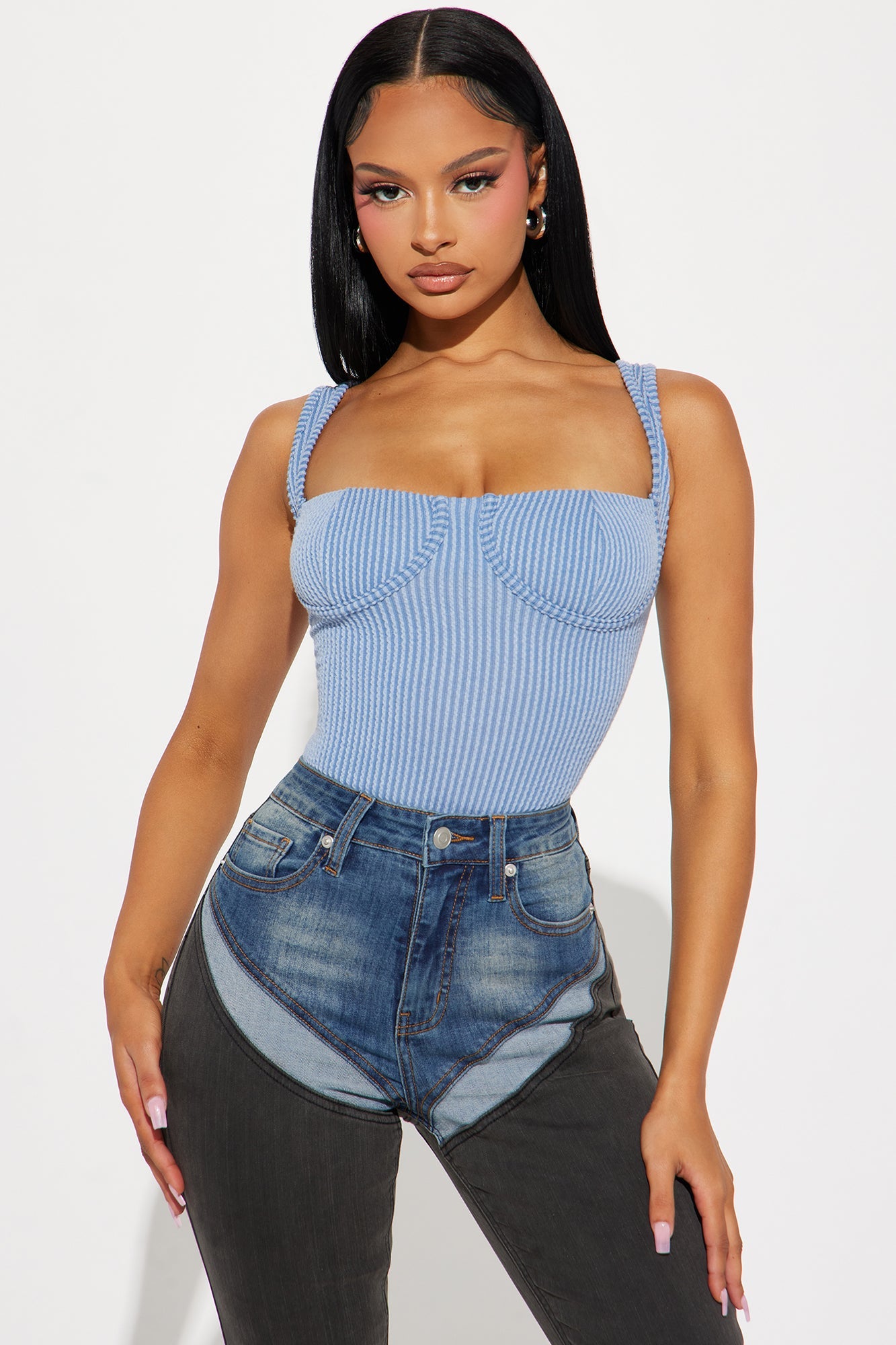 It Girl Ribbed Bodysuit - Slate Blue