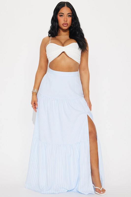 Meilani Striped Tiered Maxi Skirt - Blue/combo