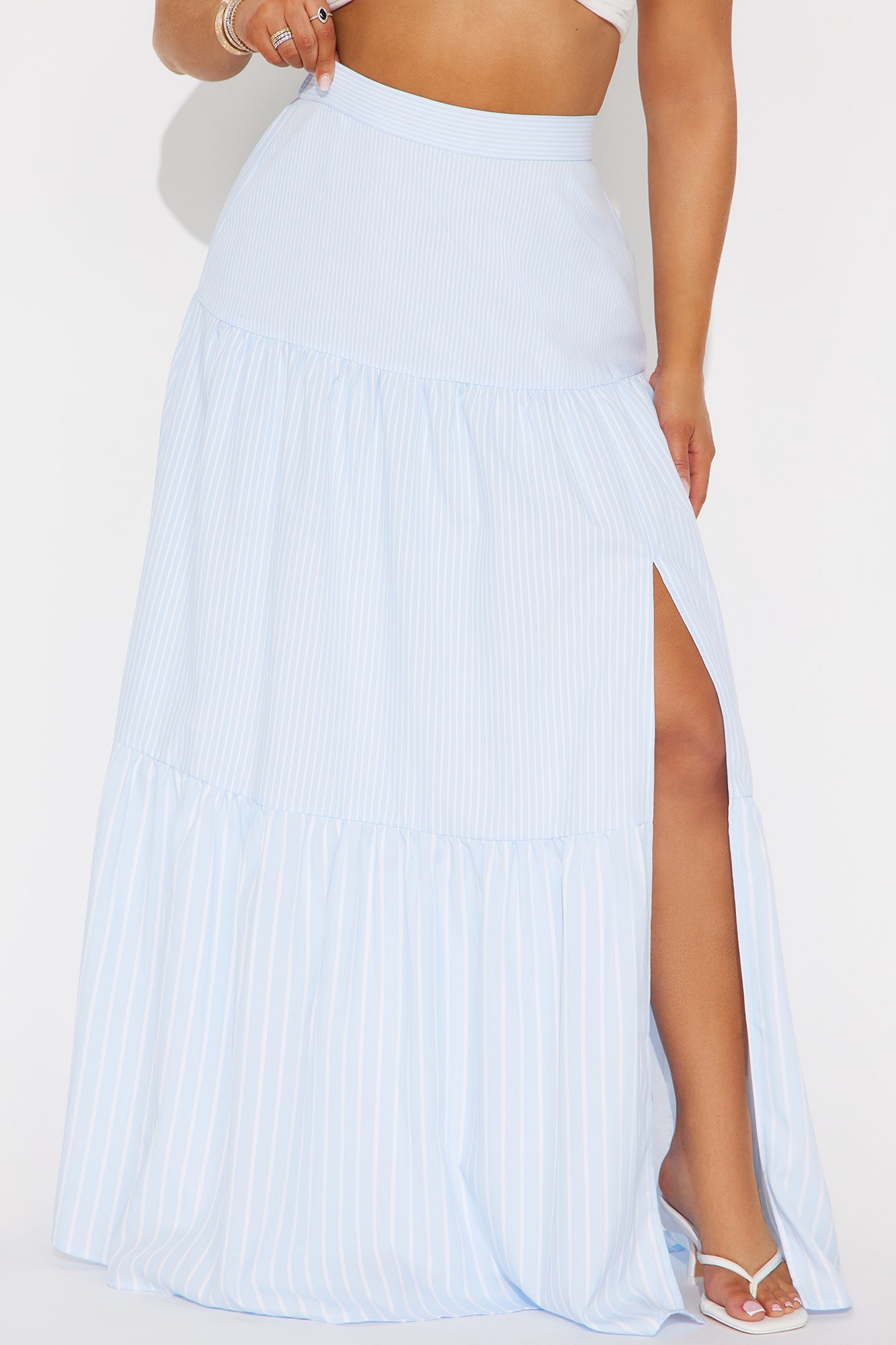Meilani Striped Tiered Maxi Skirt - Blue/combo