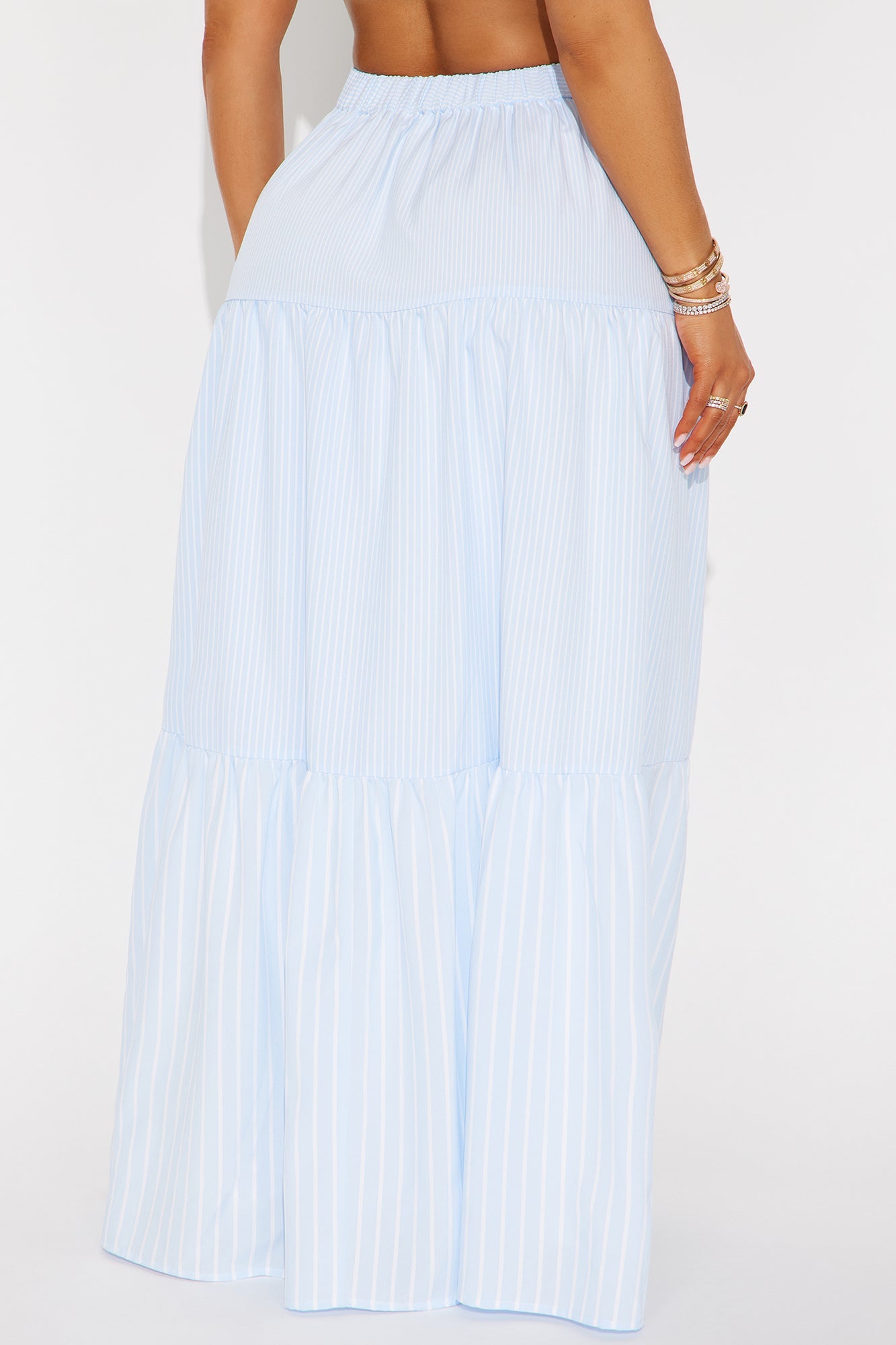 Meilani Striped Tiered Maxi Skirt - Blue/combo