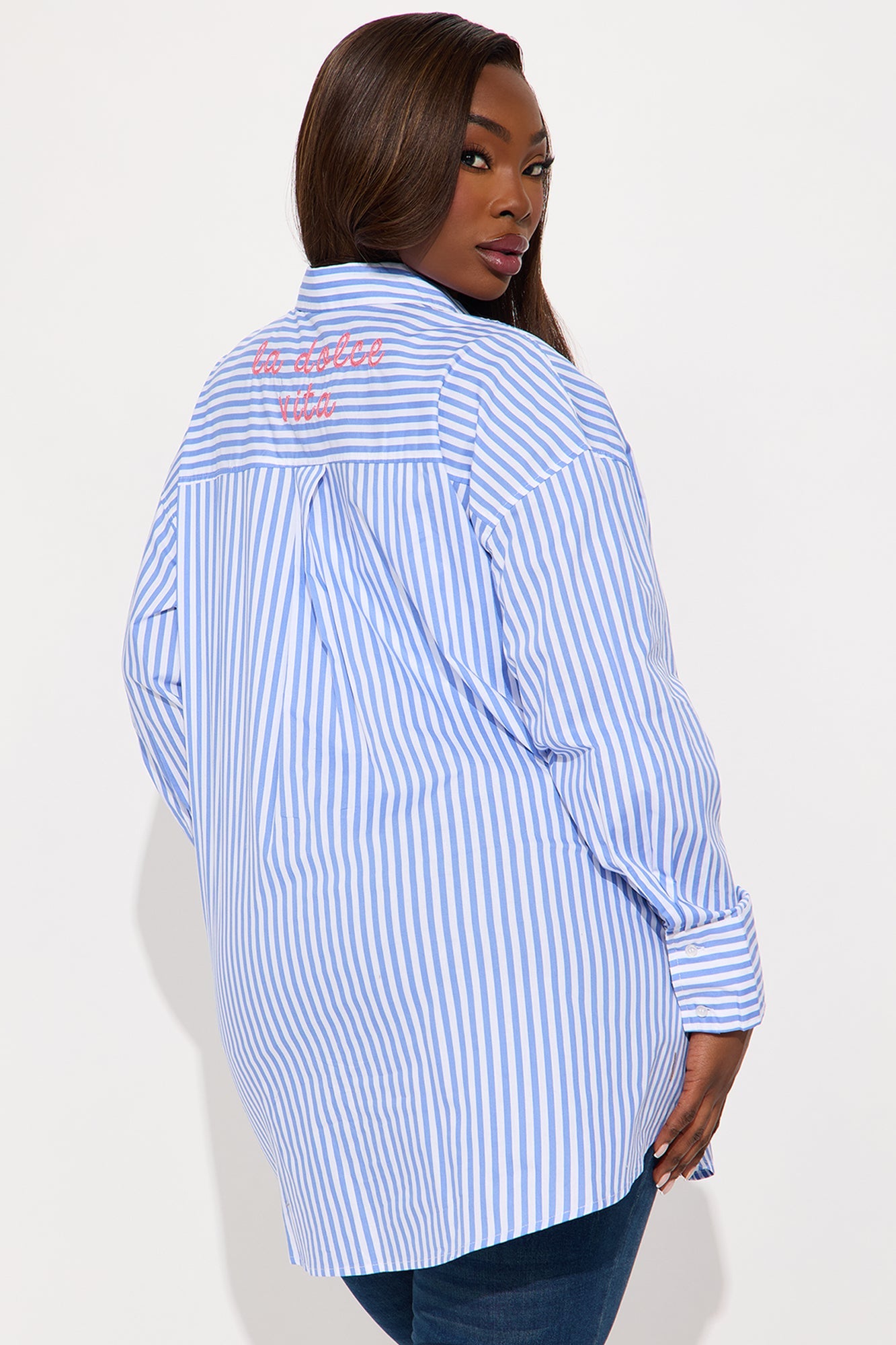 La Dolce Vita Embroidered Striped Shirt - Blue/combo