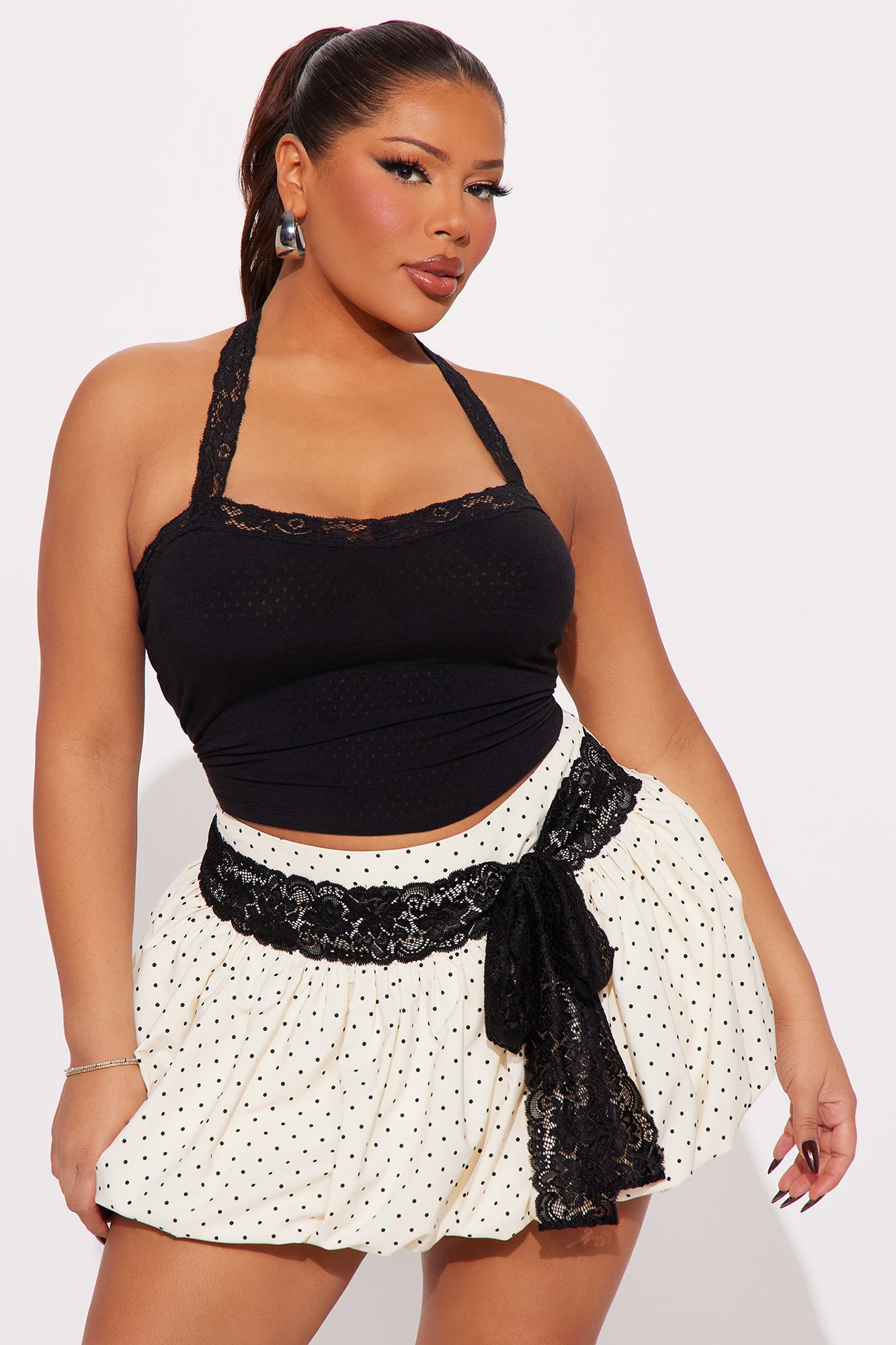 Easy Going Lace Trim Halter Top - Black