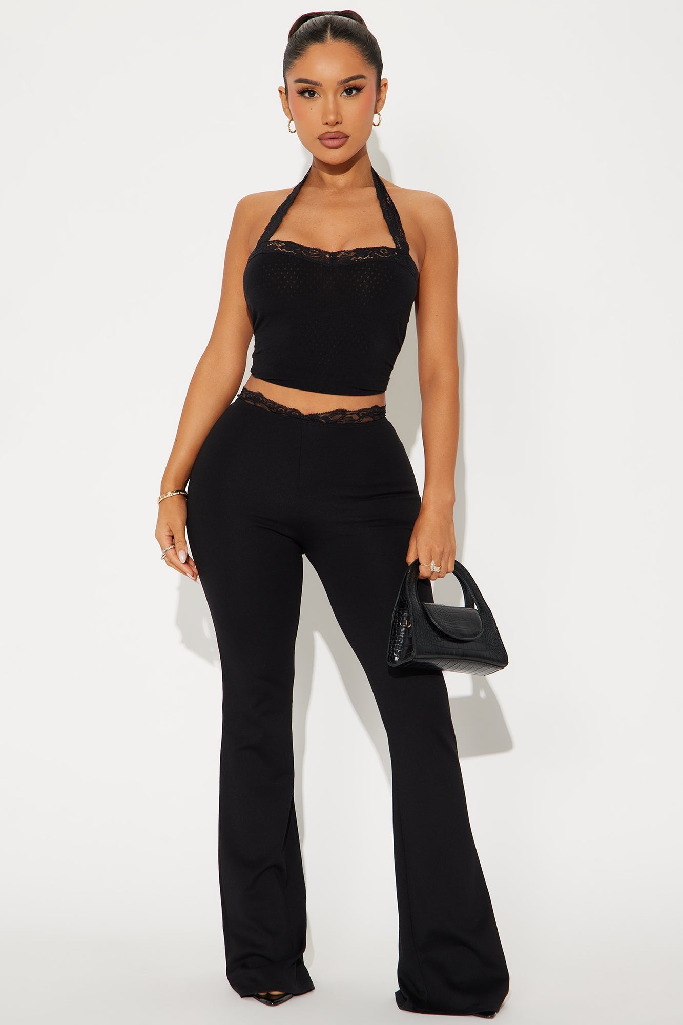 Easy Going Lace Trim Halter Top - Black