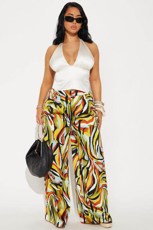 Everywhere At Once Satin Abstract Wide Leg Pants - Multi Color