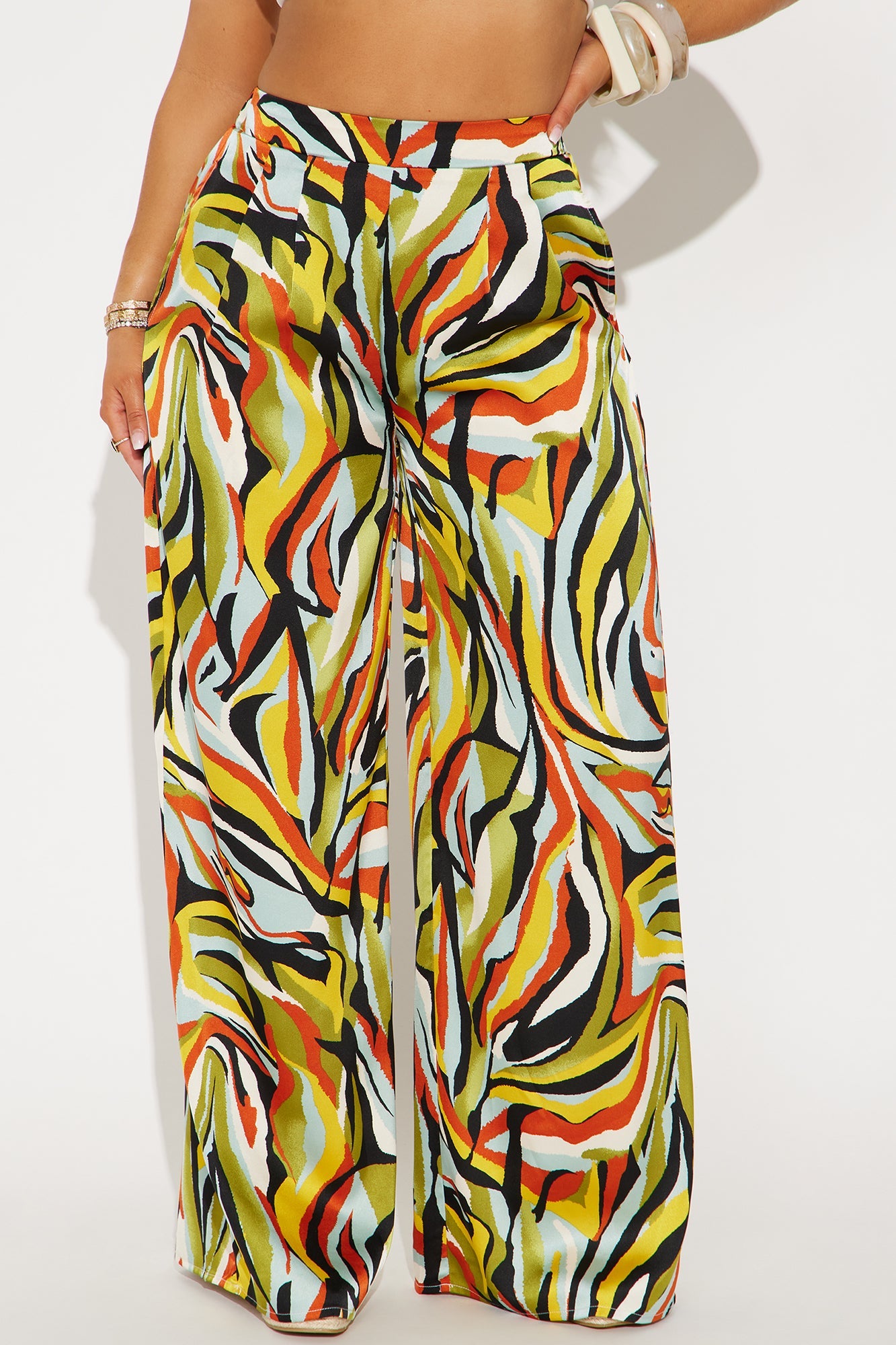 Everywhere At Once Satin Abstract Wide Leg Pants - Multi Color