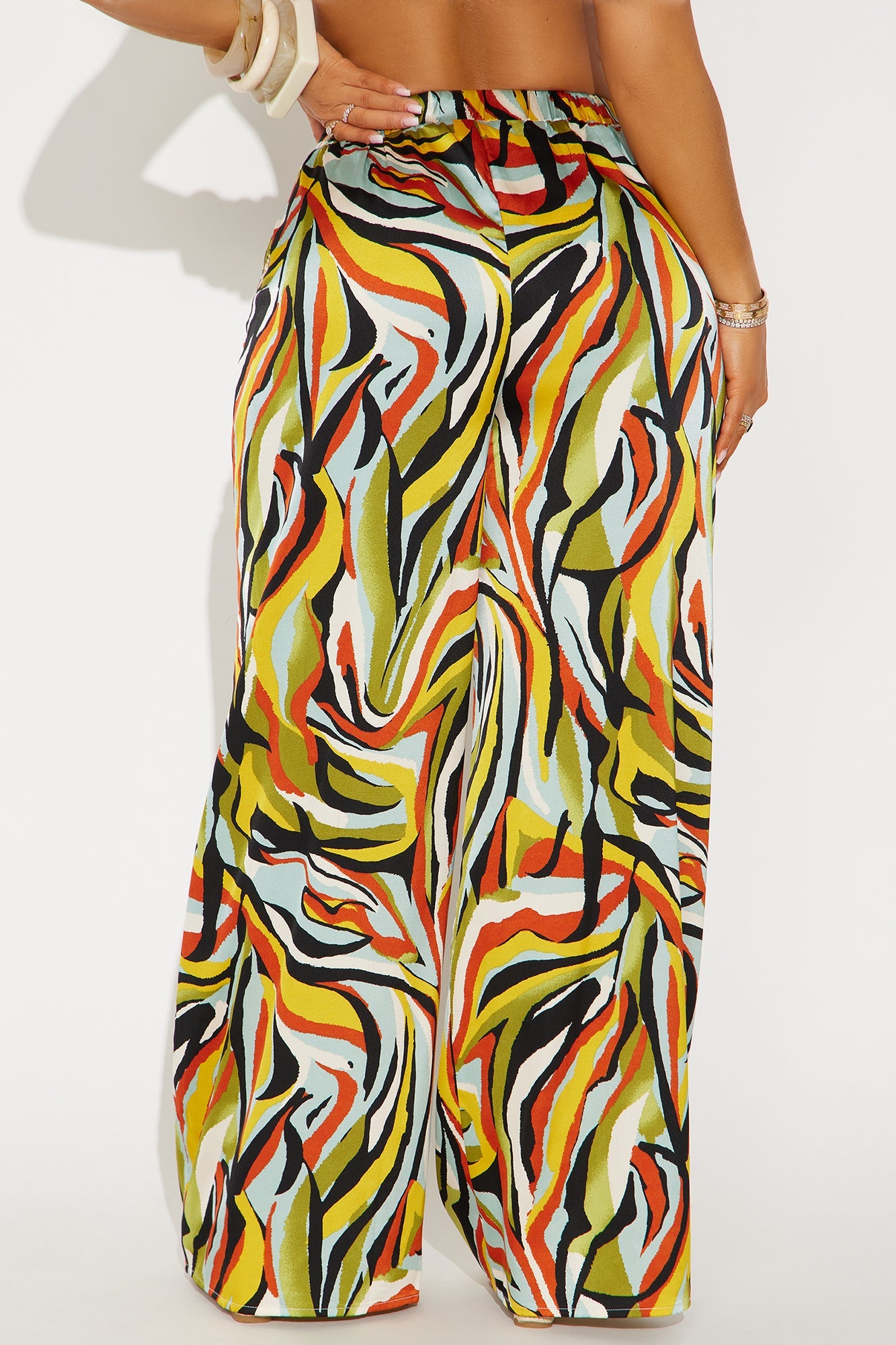 Everywhere At Once Satin Abstract Wide Leg Pants - Multi Color