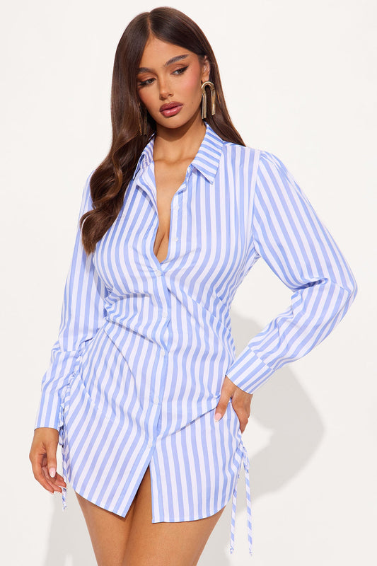 Voni Striped Shirt Mini Dress - Blue/combo