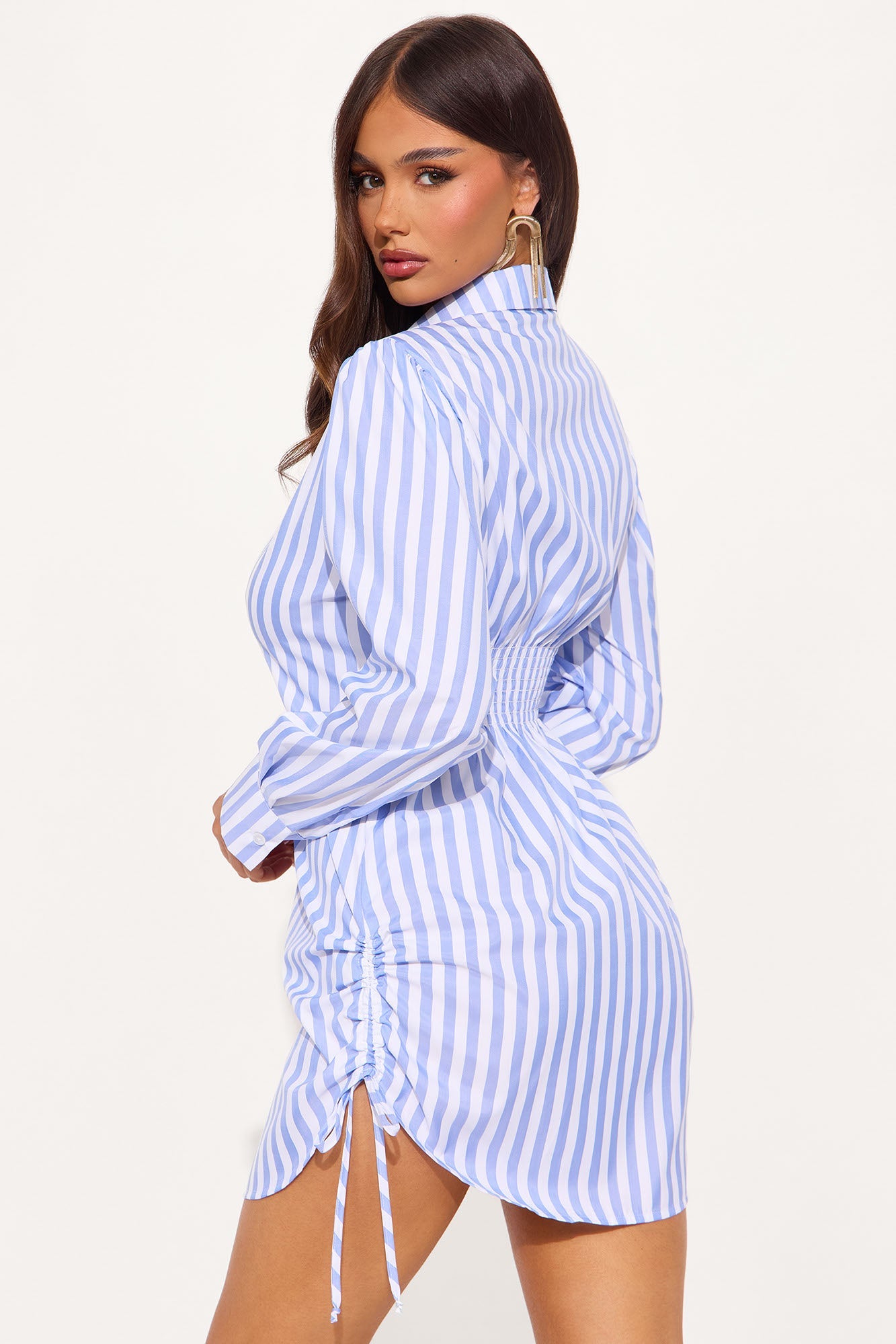 Voni Striped Shirt Mini Dress - Blue/combo