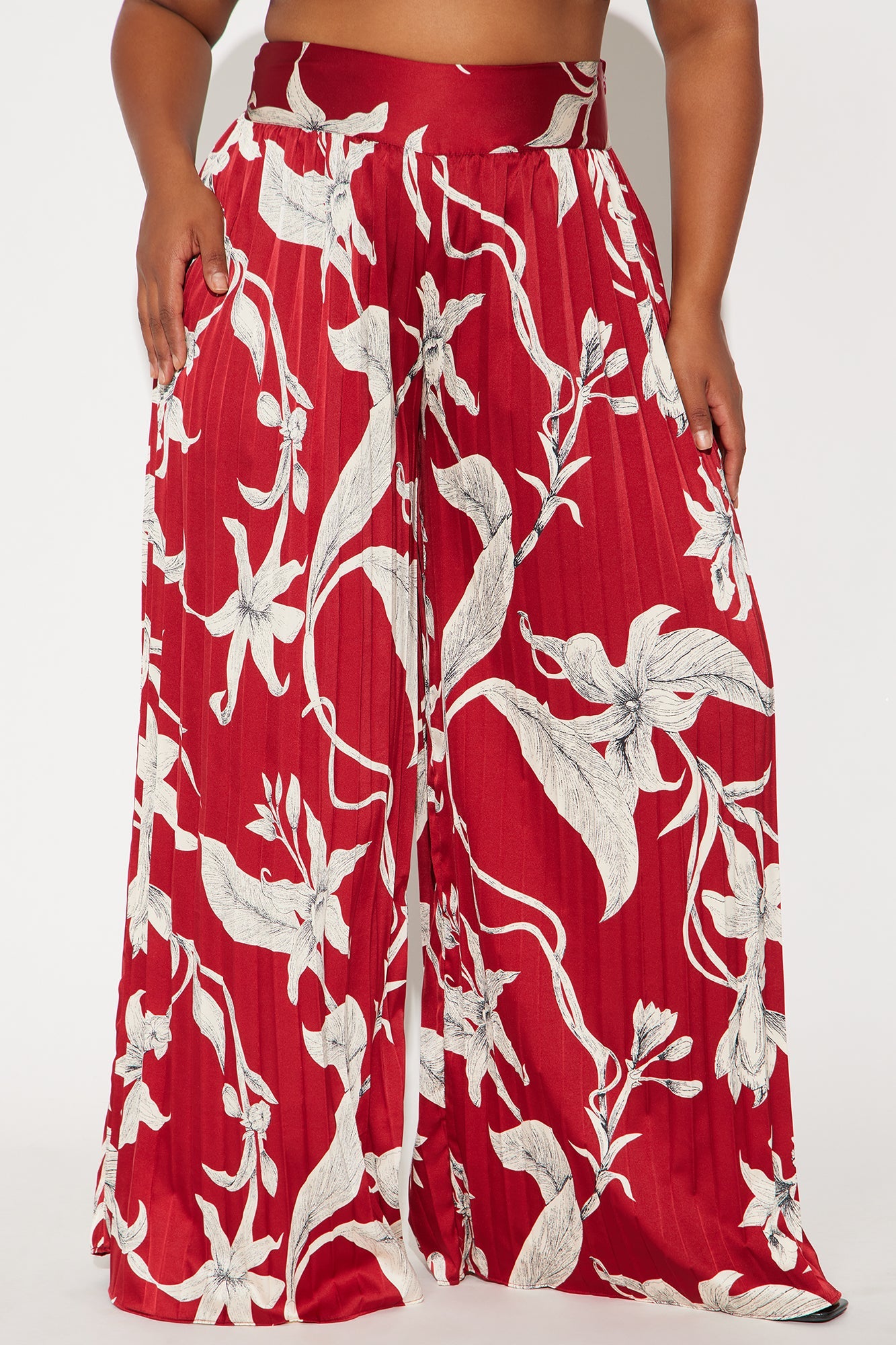 Leila Pleated Satin Wide Leg Pant - Burgundy