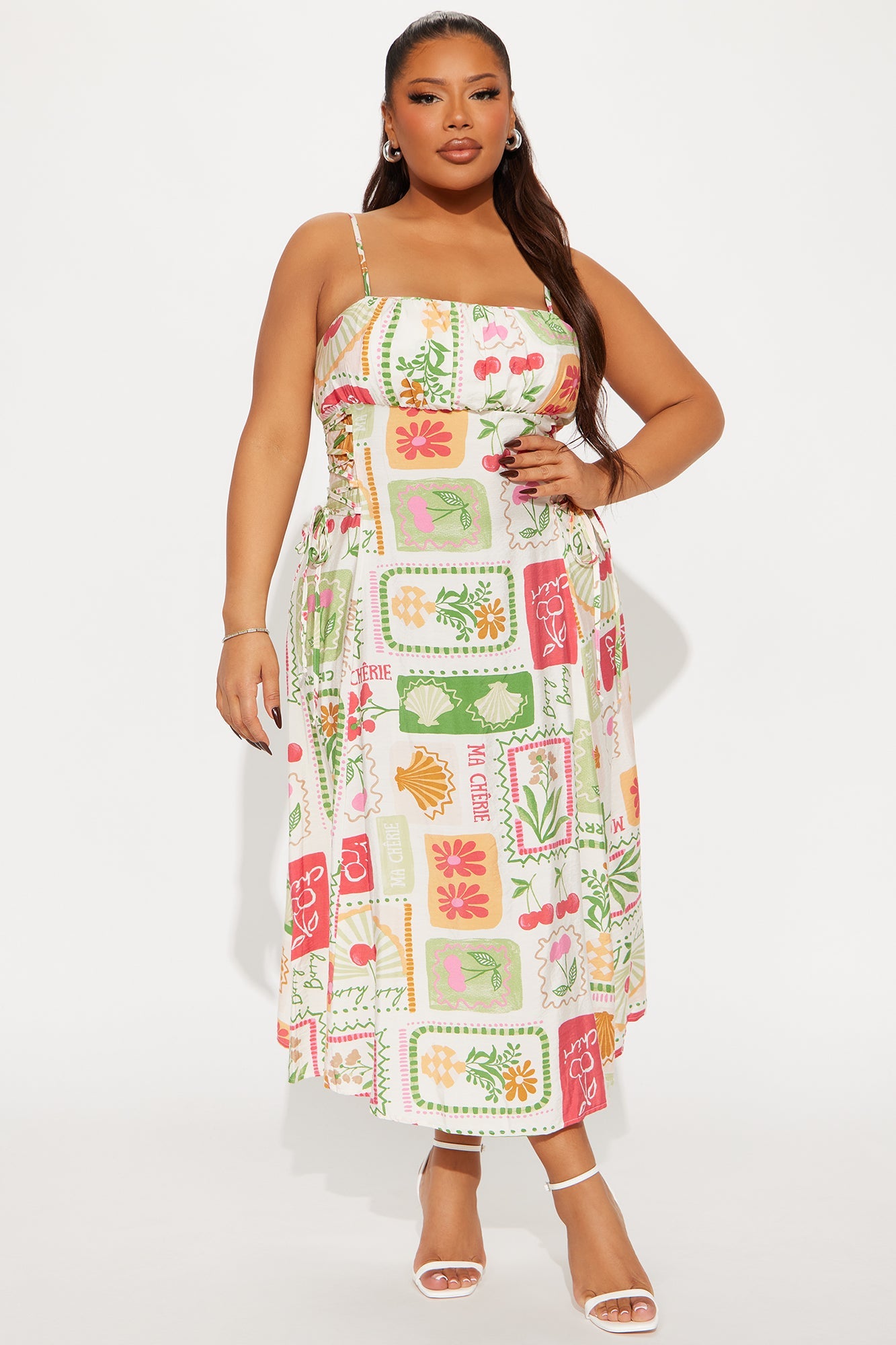Jackie Lace Up Midi Dress - Taupe/combo