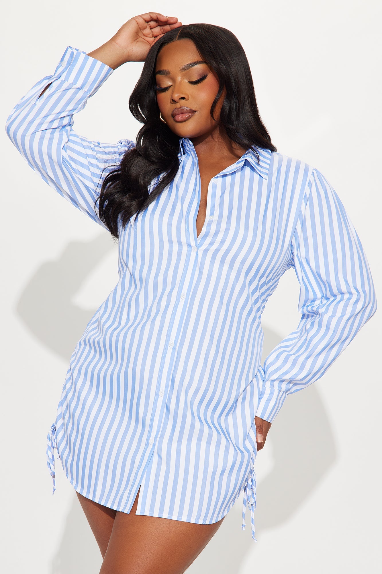 Voni Striped Shirt Mini Dress - Blue/combo