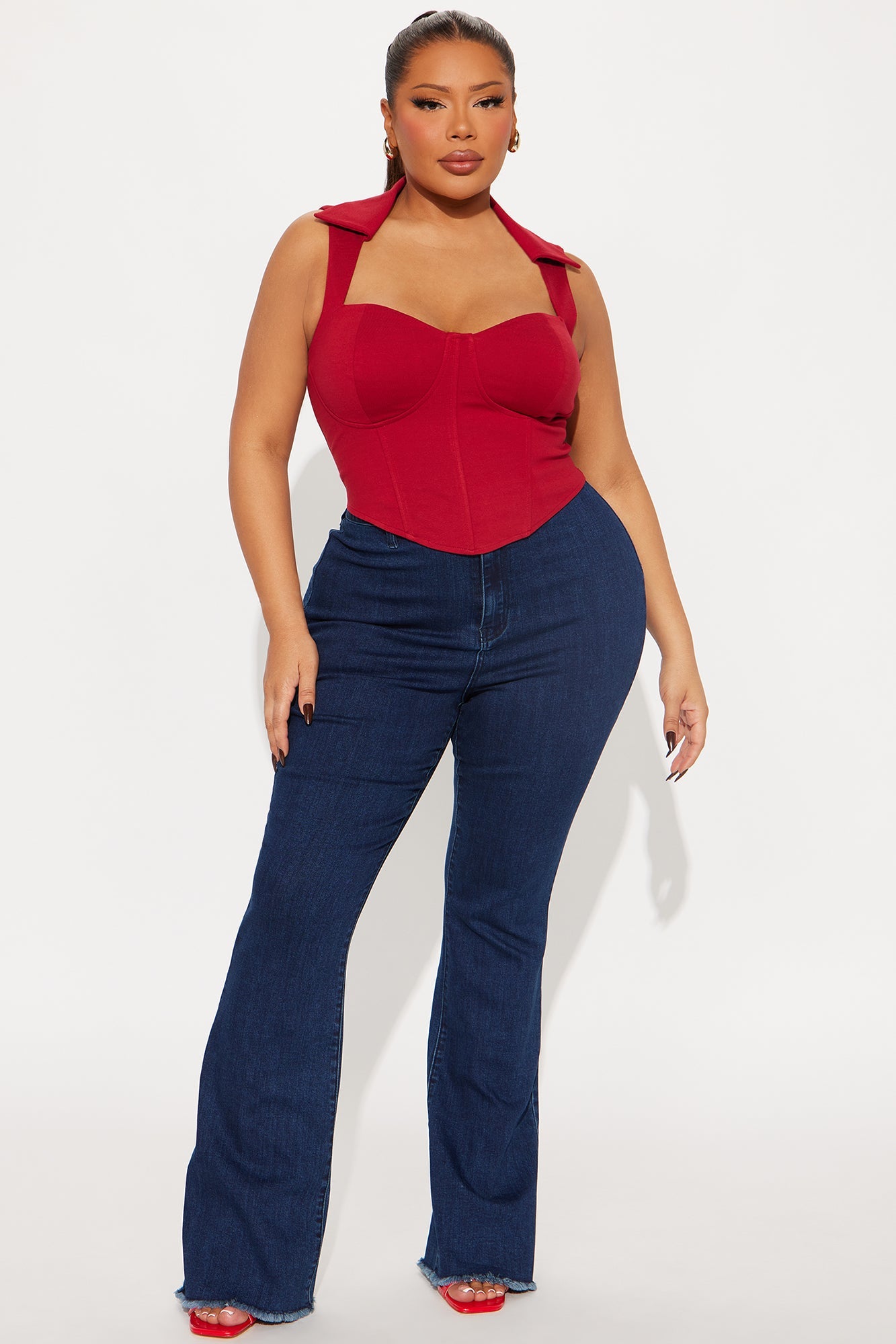 The Mia Double Lined Ponte Corset Top - Red