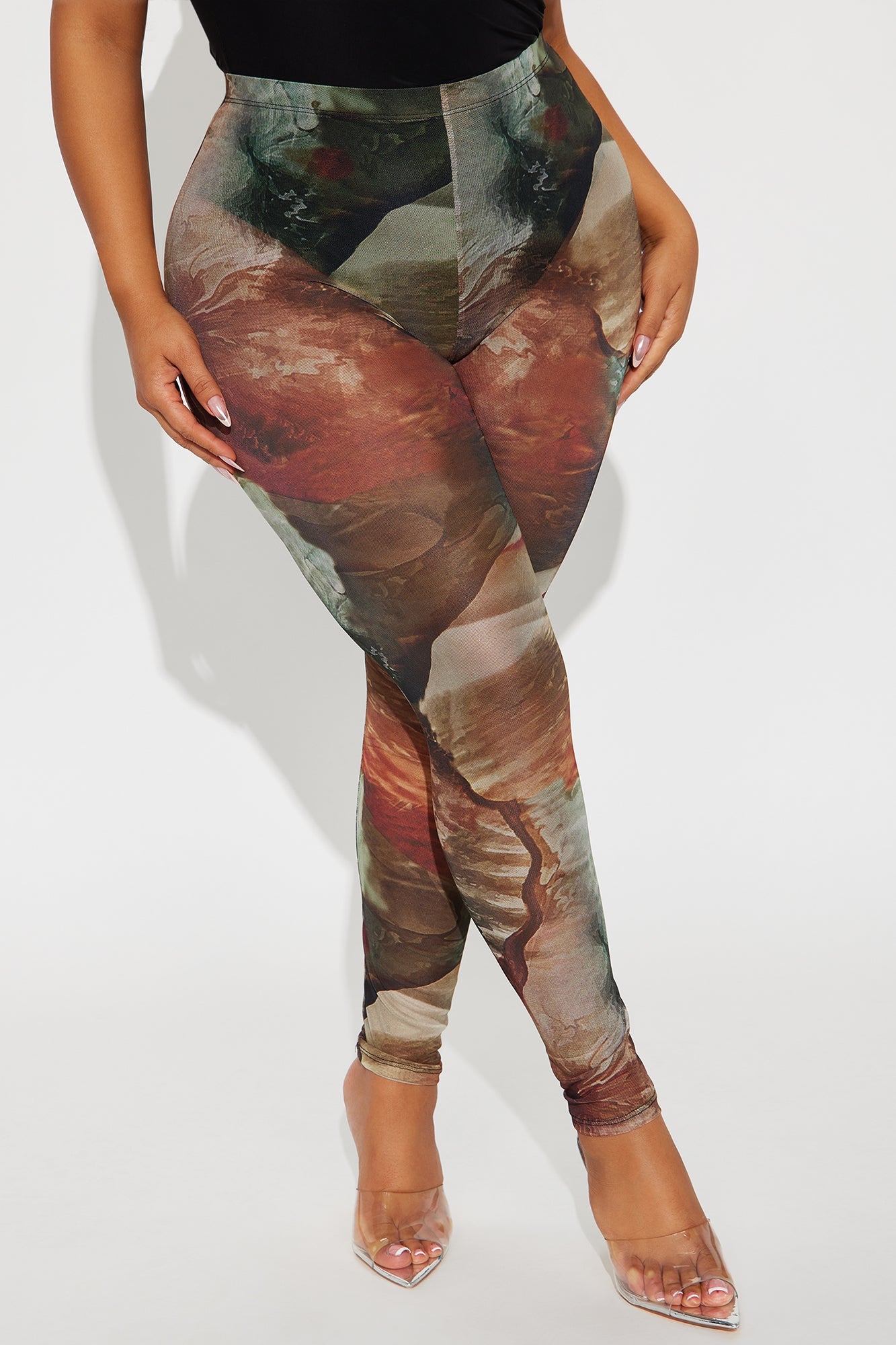 Avalina Floral Print Mesh Legging - Brown Combo