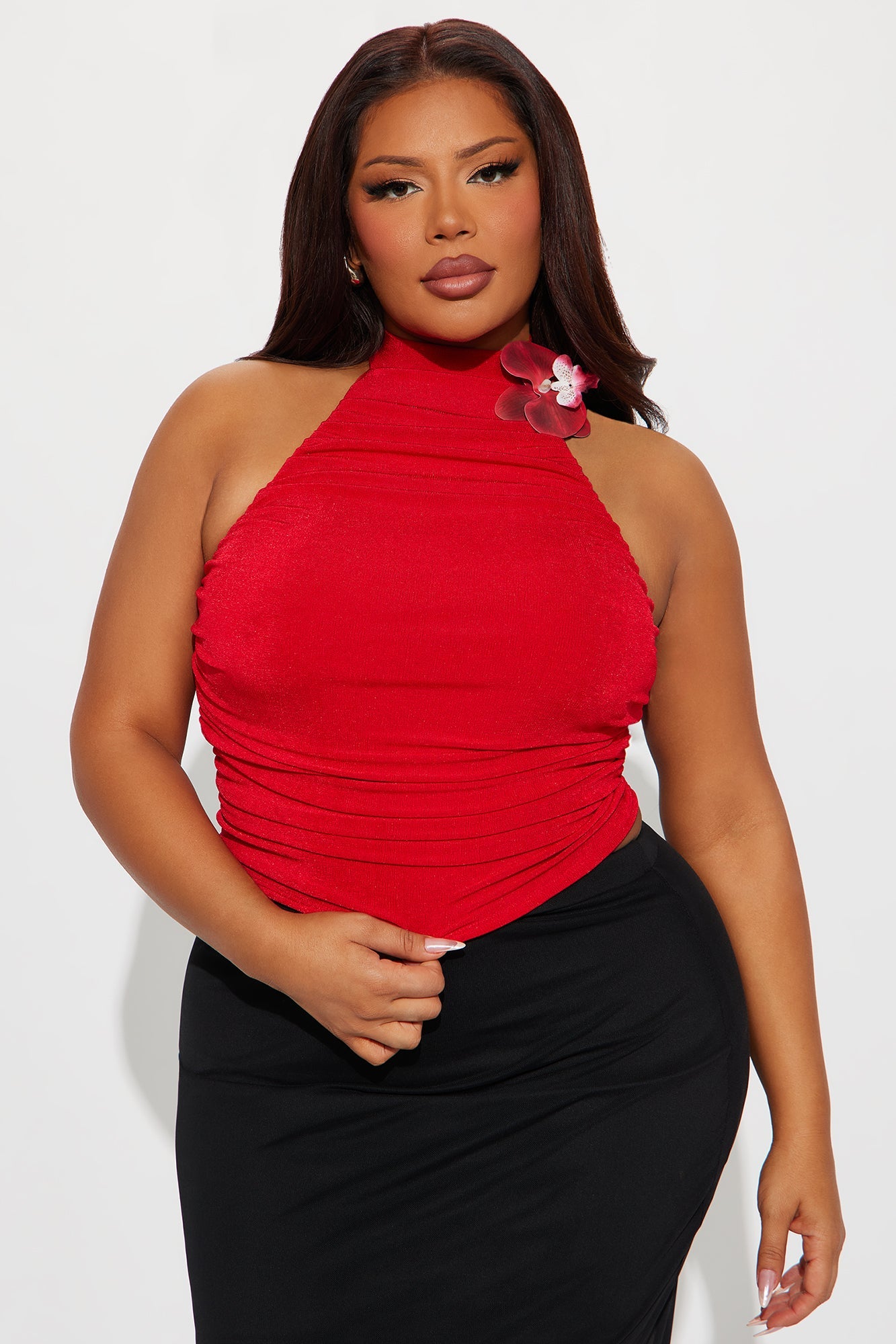 Natural Order Ruched Halter Top - Red