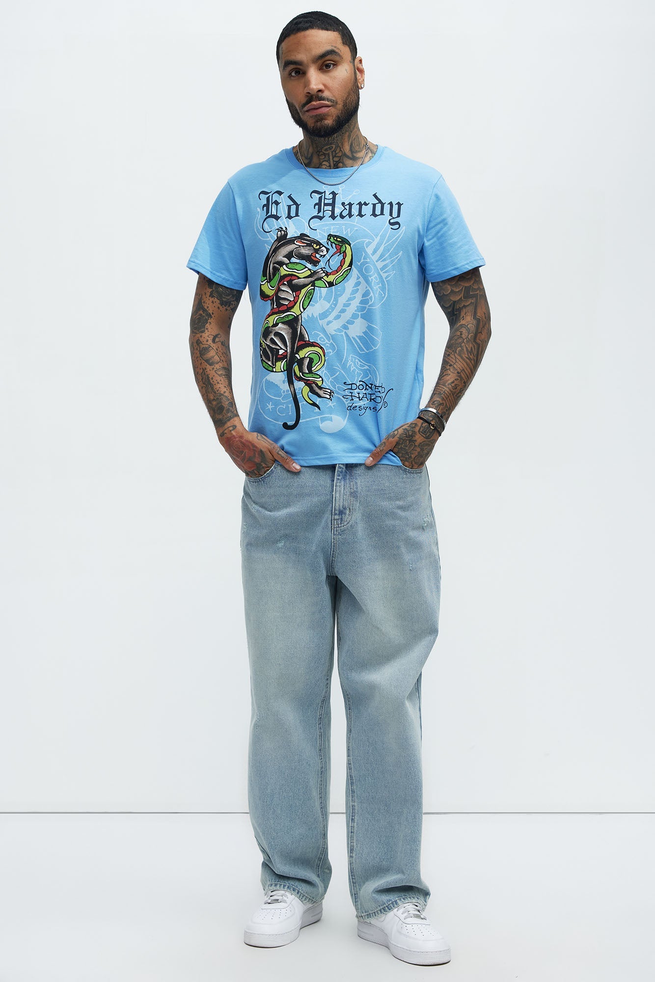 Ed Hardy Panther Snake Short Sleeve Tee - Light Blue