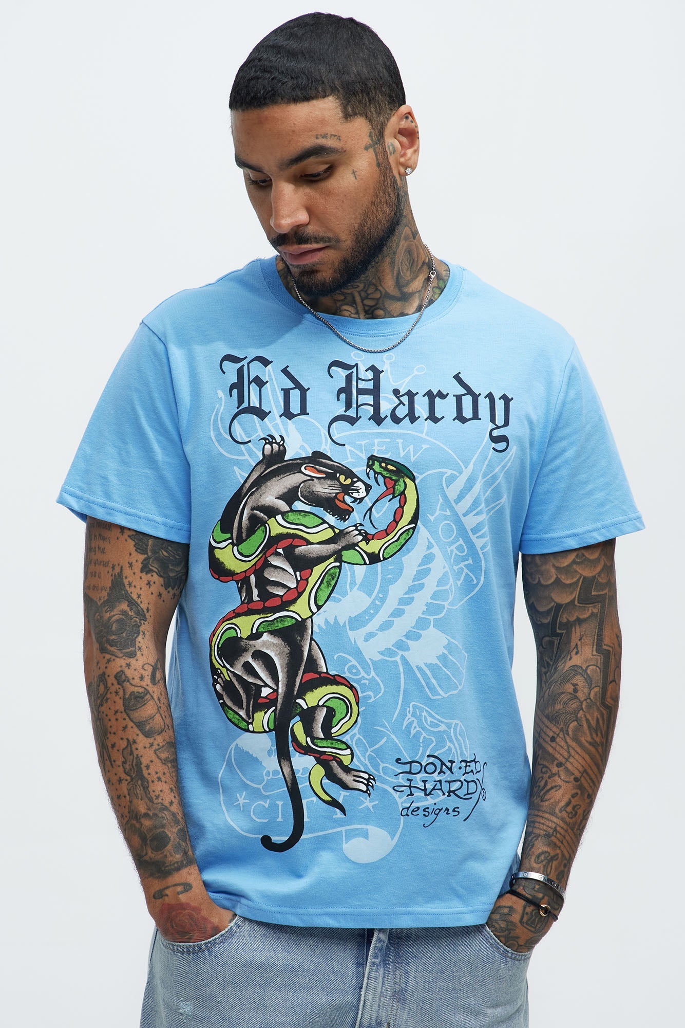 Ed Hardy Panther Snake Short Sleeve Tee - Light Blue