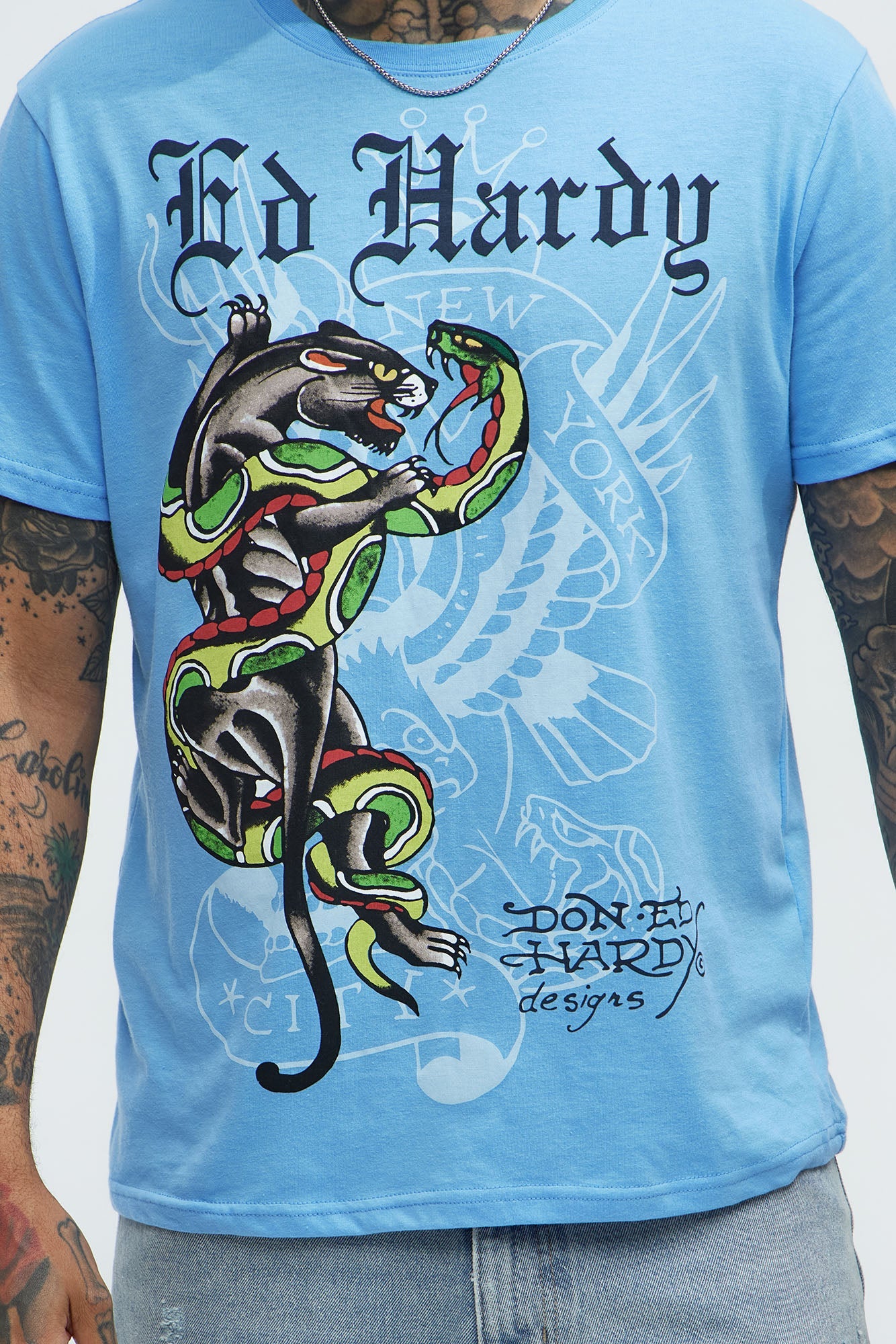 Ed Hardy Panther Snake Short Sleeve Tee - Light Blue