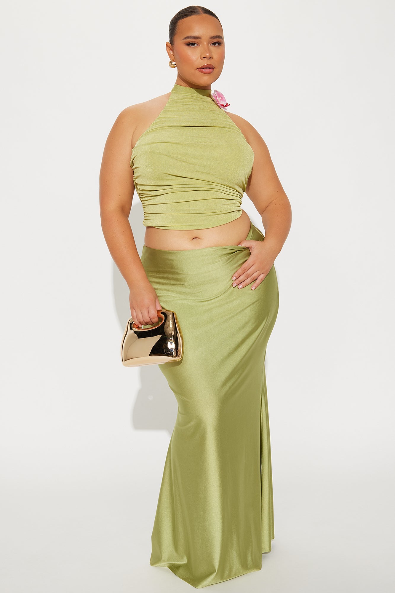 Natural Order Ruched Halter Top - Sage