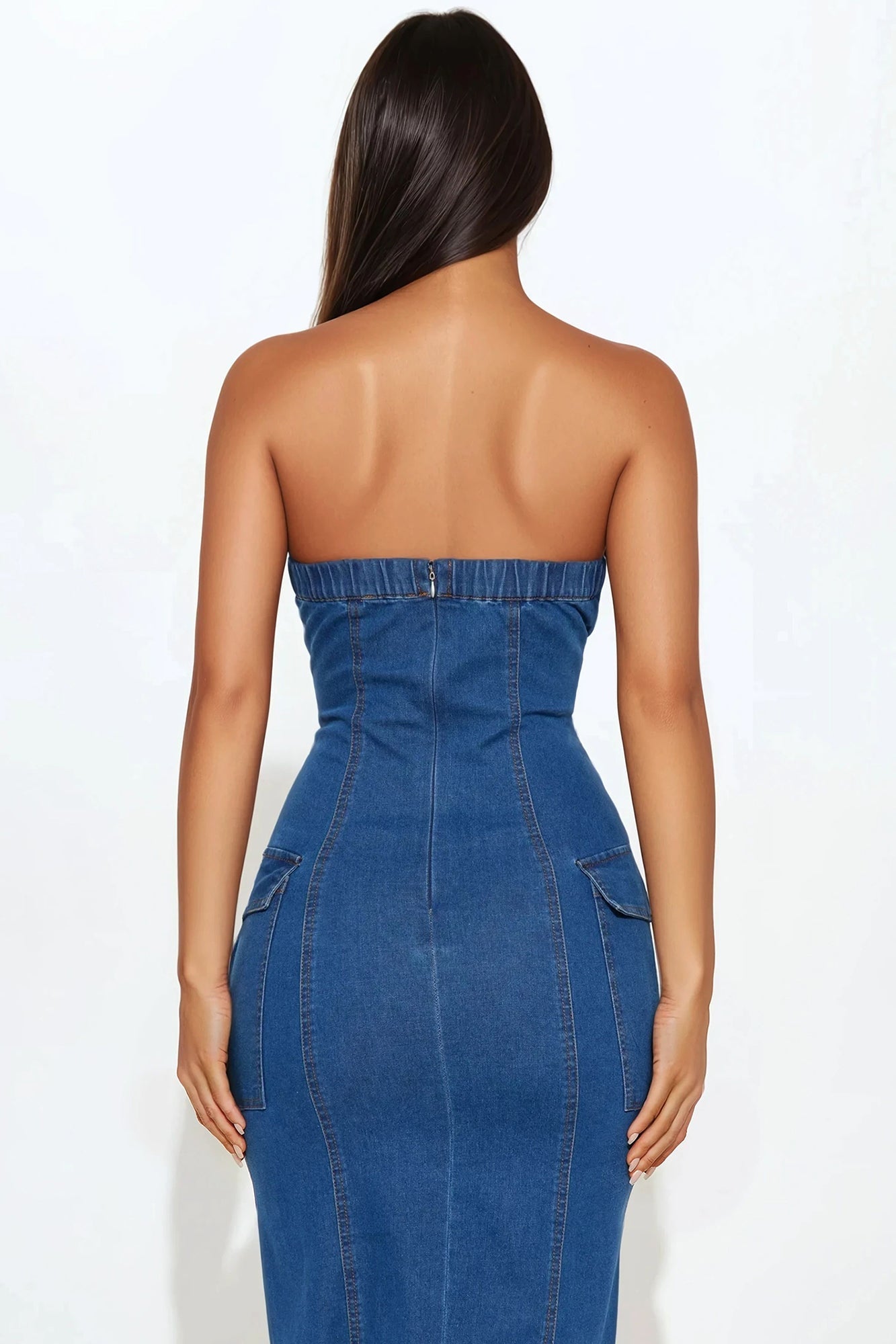 Center Of Attention Denim Cargo Midi Dress - Dark Wash
