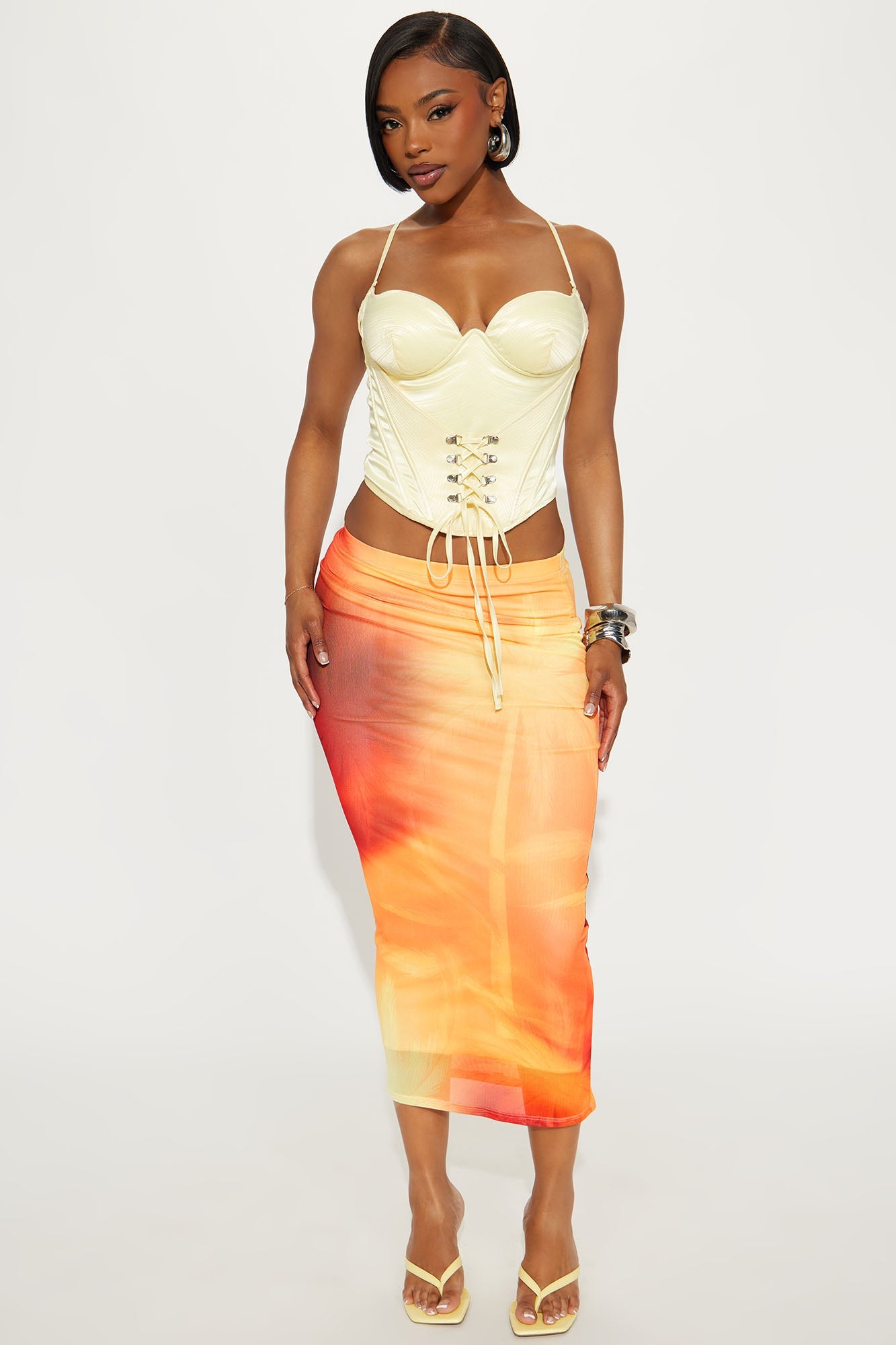 Tropic Vibe Mesh Midi Skirt - Pink/combo