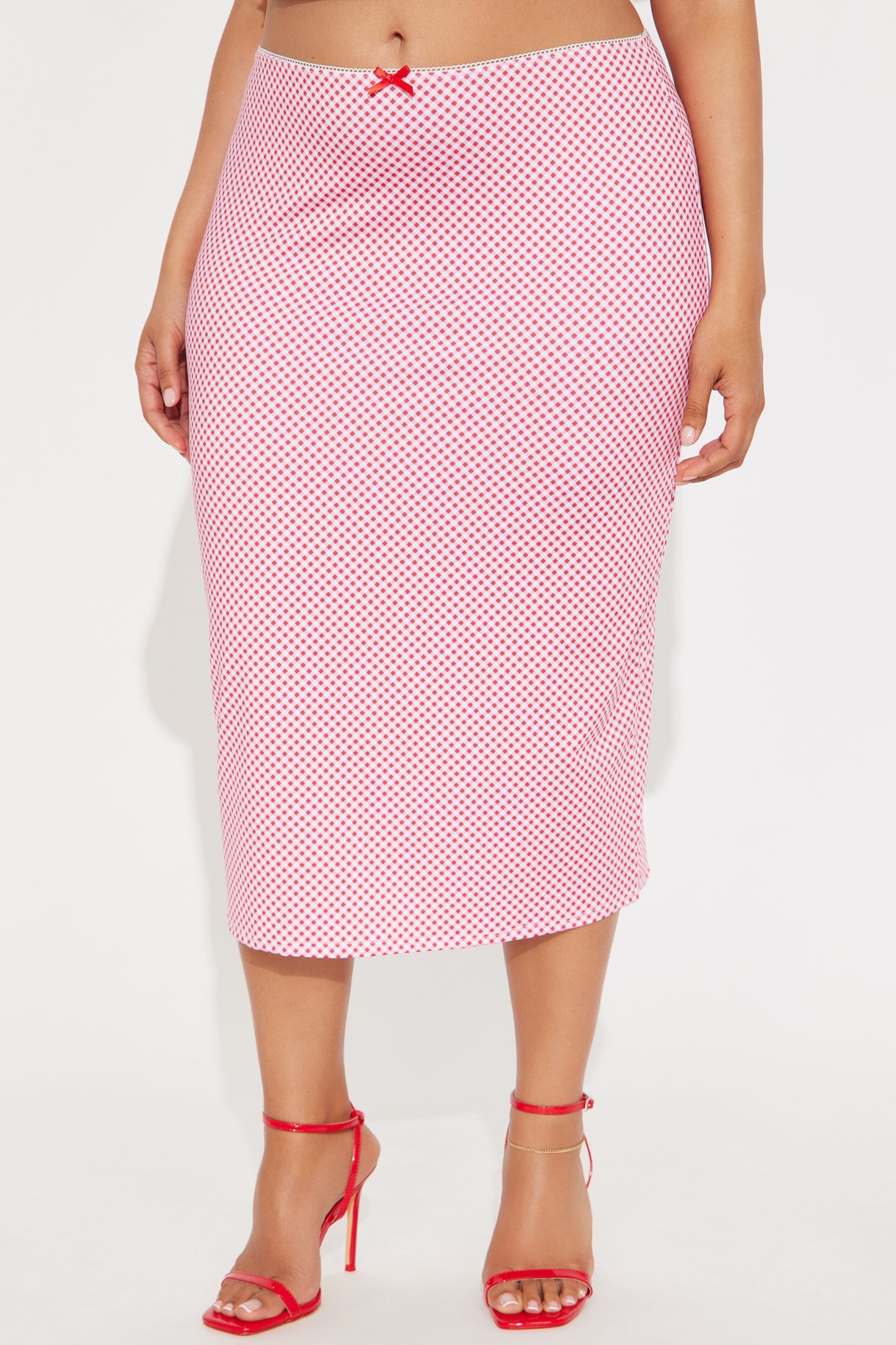 Cherie Gingham Midi Skirt - Red