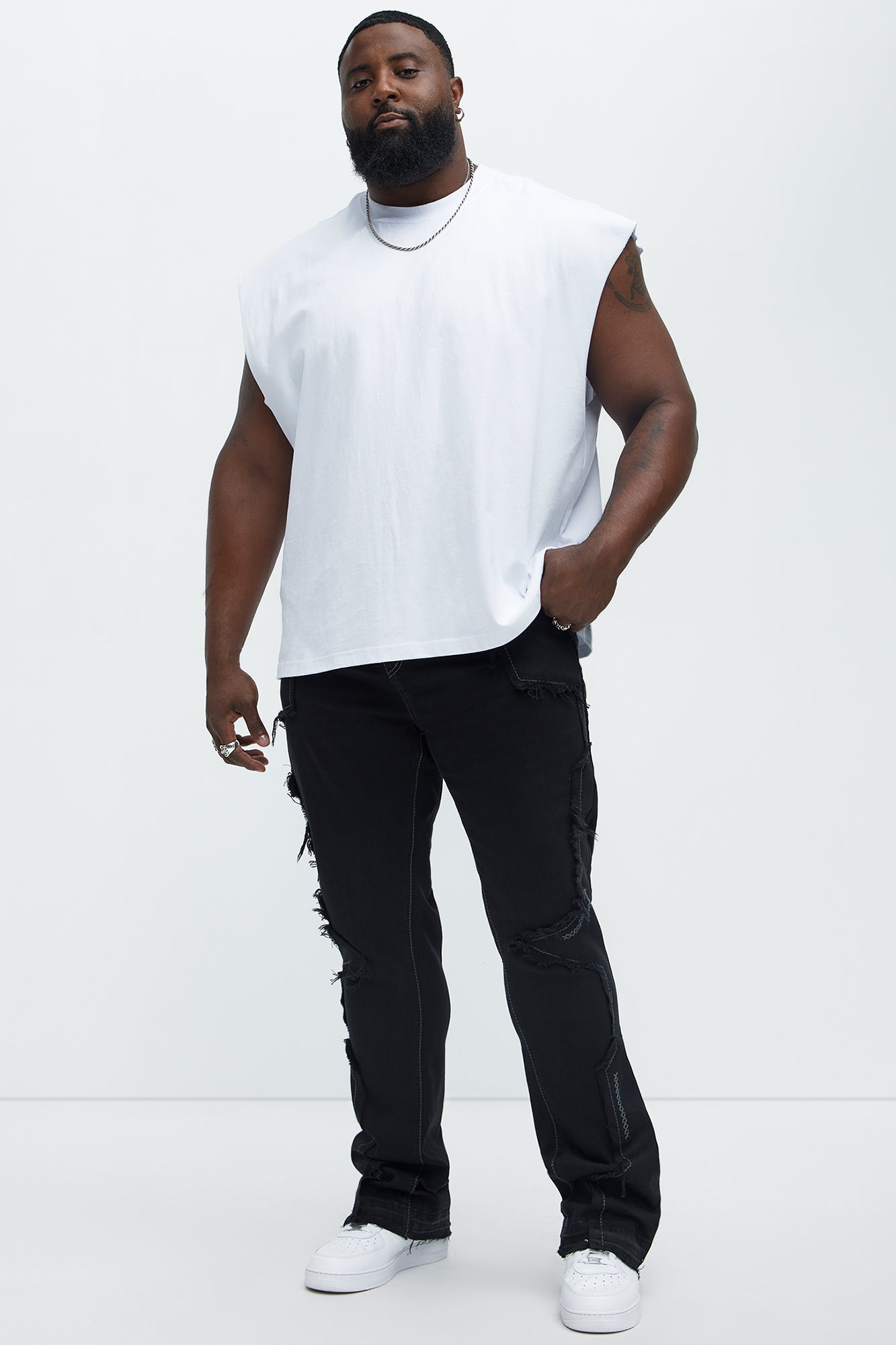 Stacked Skinny Flare Taking It Back Contrast Stitched Fray Jeans - Black