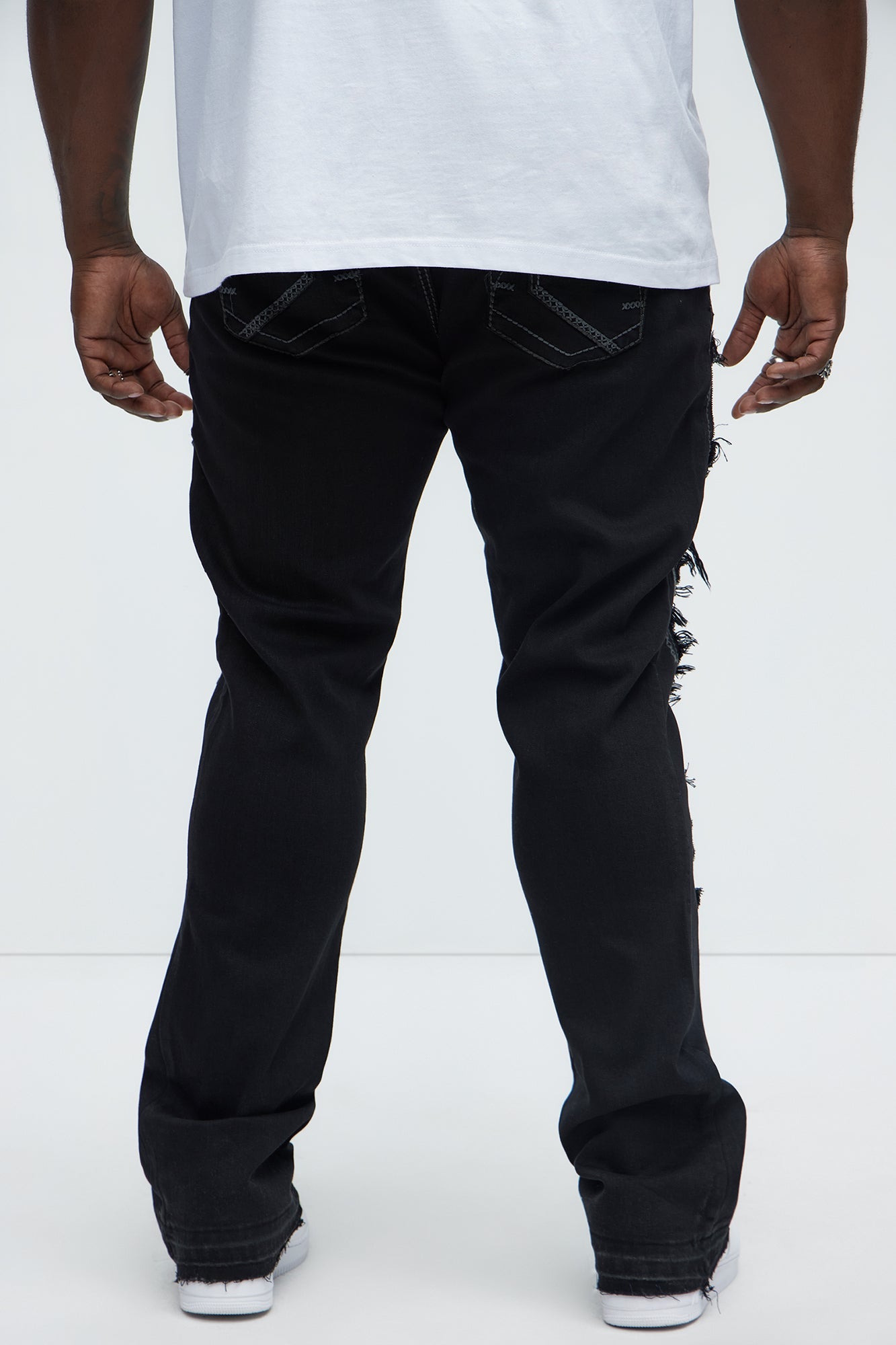 Stacked Skinny Flare Taking It Back Contrast Stitched Fray Jeans - Black