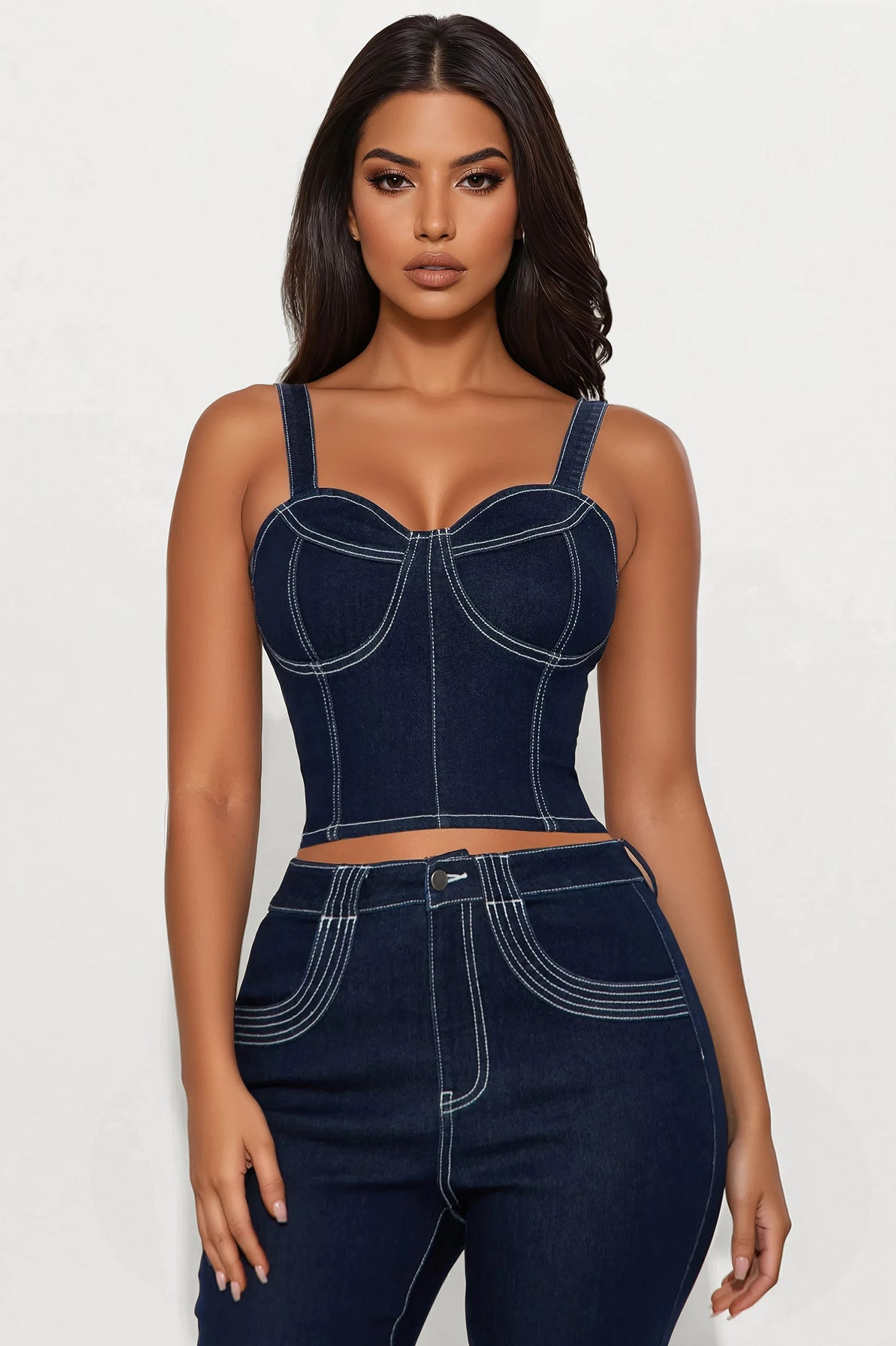 City Girl Denim Capri Set - Dark Wash