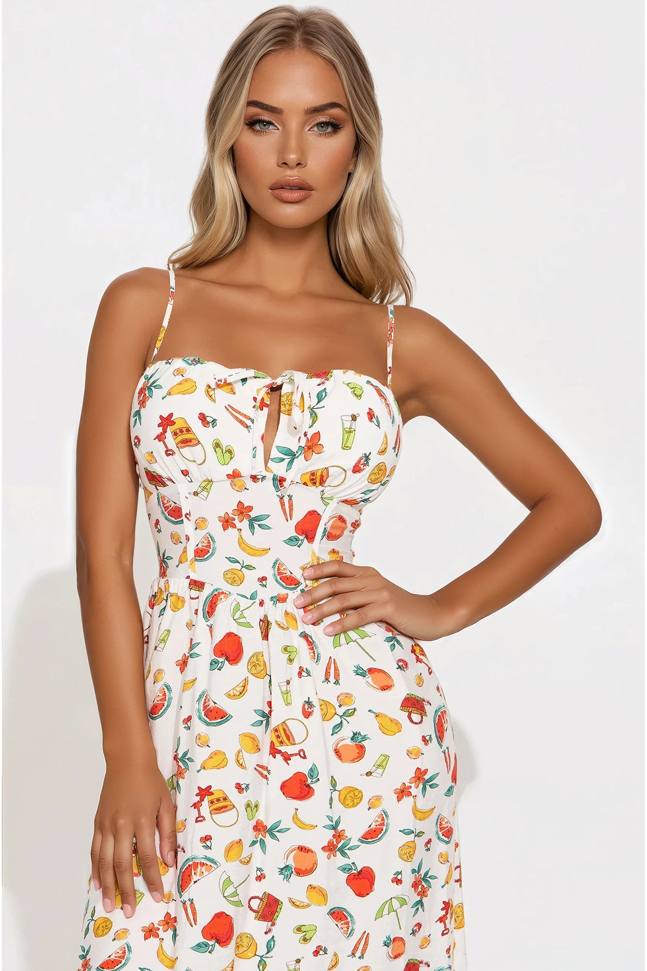Day At The Beach Corset Midi Dress - Multi Color