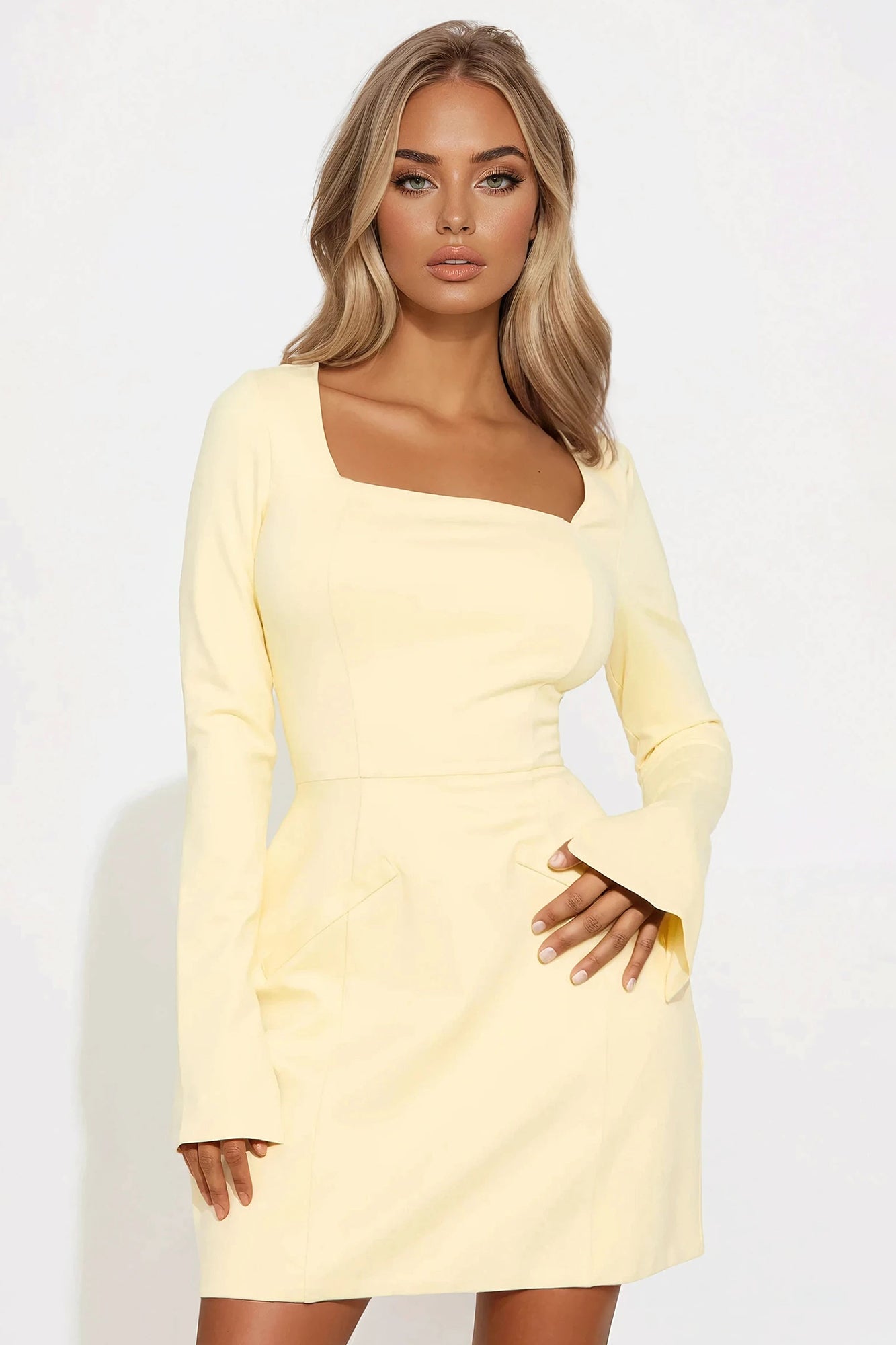 Mia Long Sleeved Ponte Mini Dress - Butter Yellow