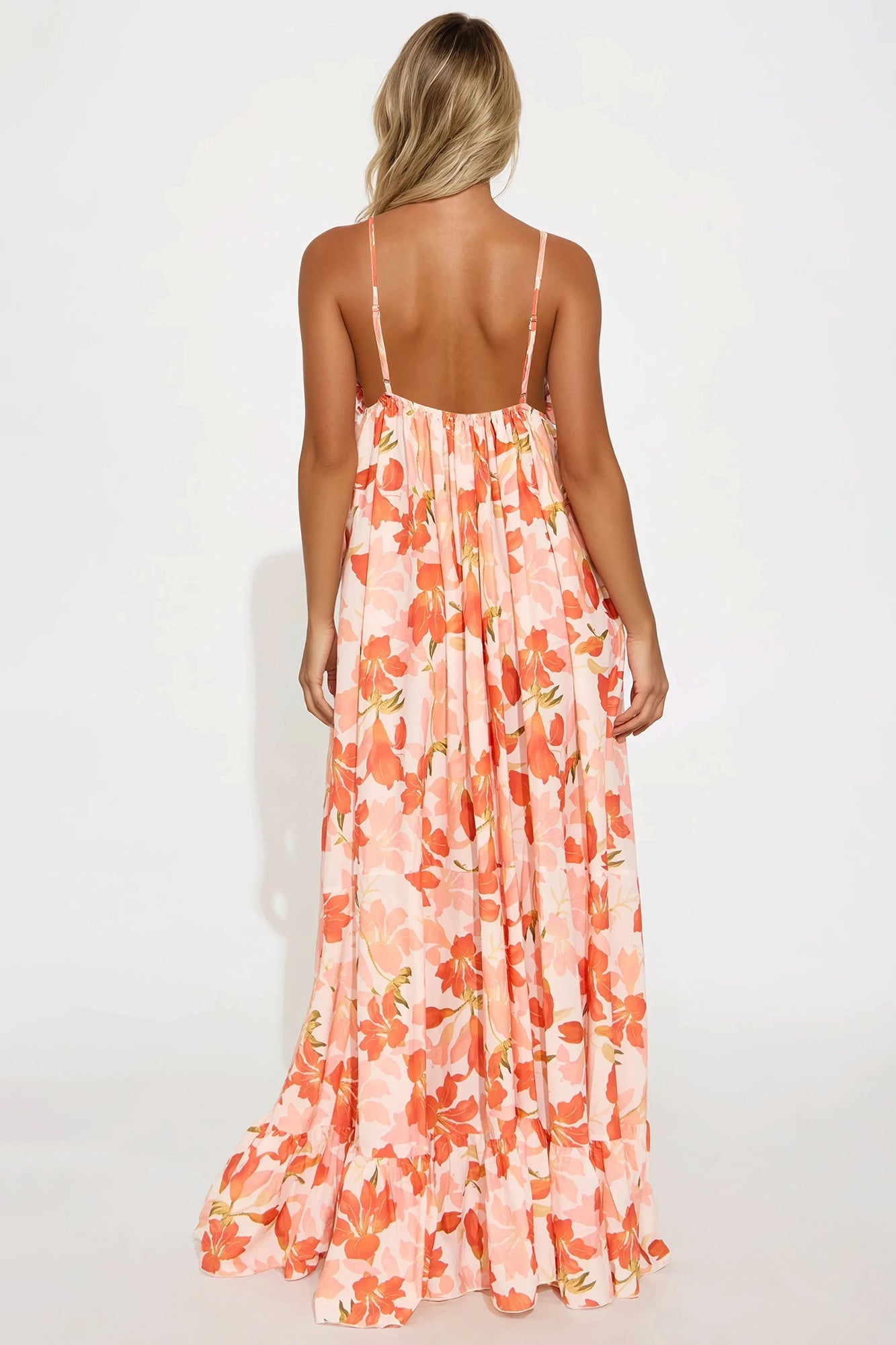 Kyla Floral Maxi Dress - Coral/combo