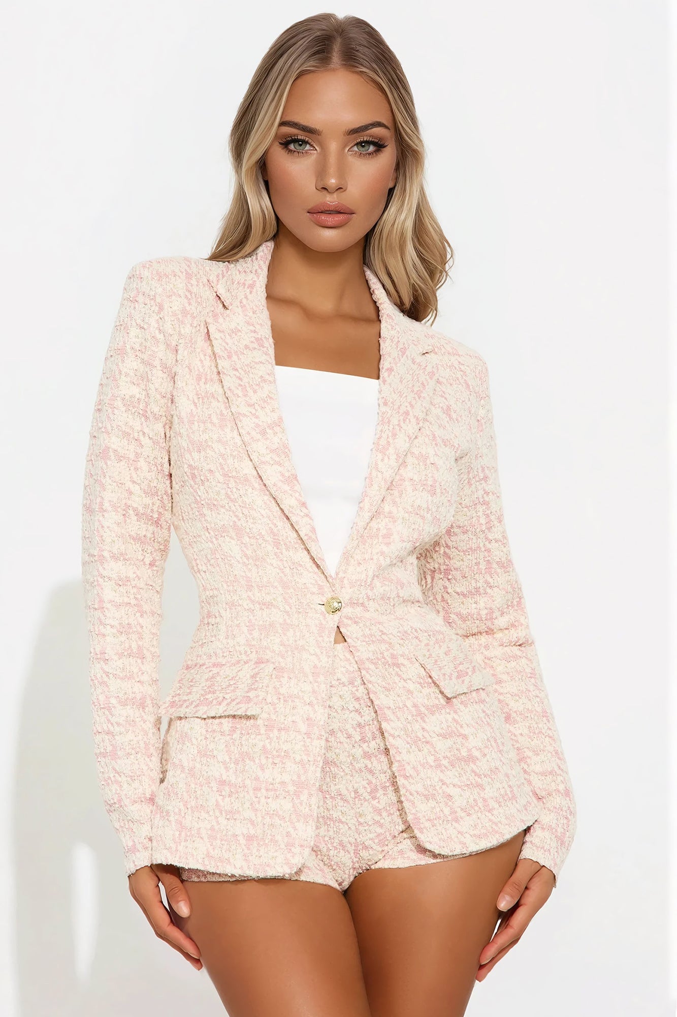 Get A Clue Tweed Blazer - Pink/combo