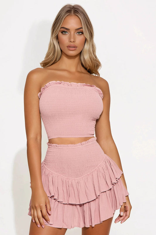 Sunkissed Vibes Mini Skirt Set - Mauve