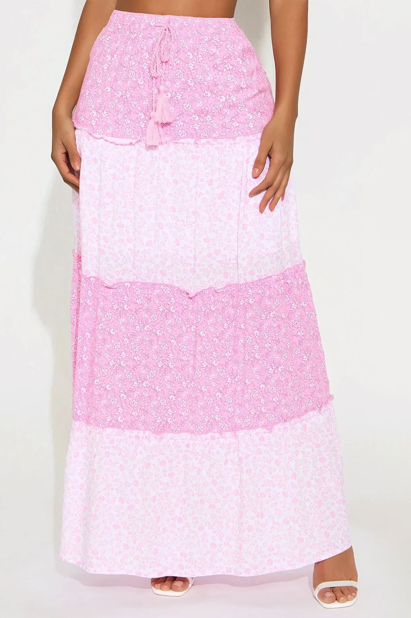 Analissa Floral Tiered Maxi Skirt - Pink/combo