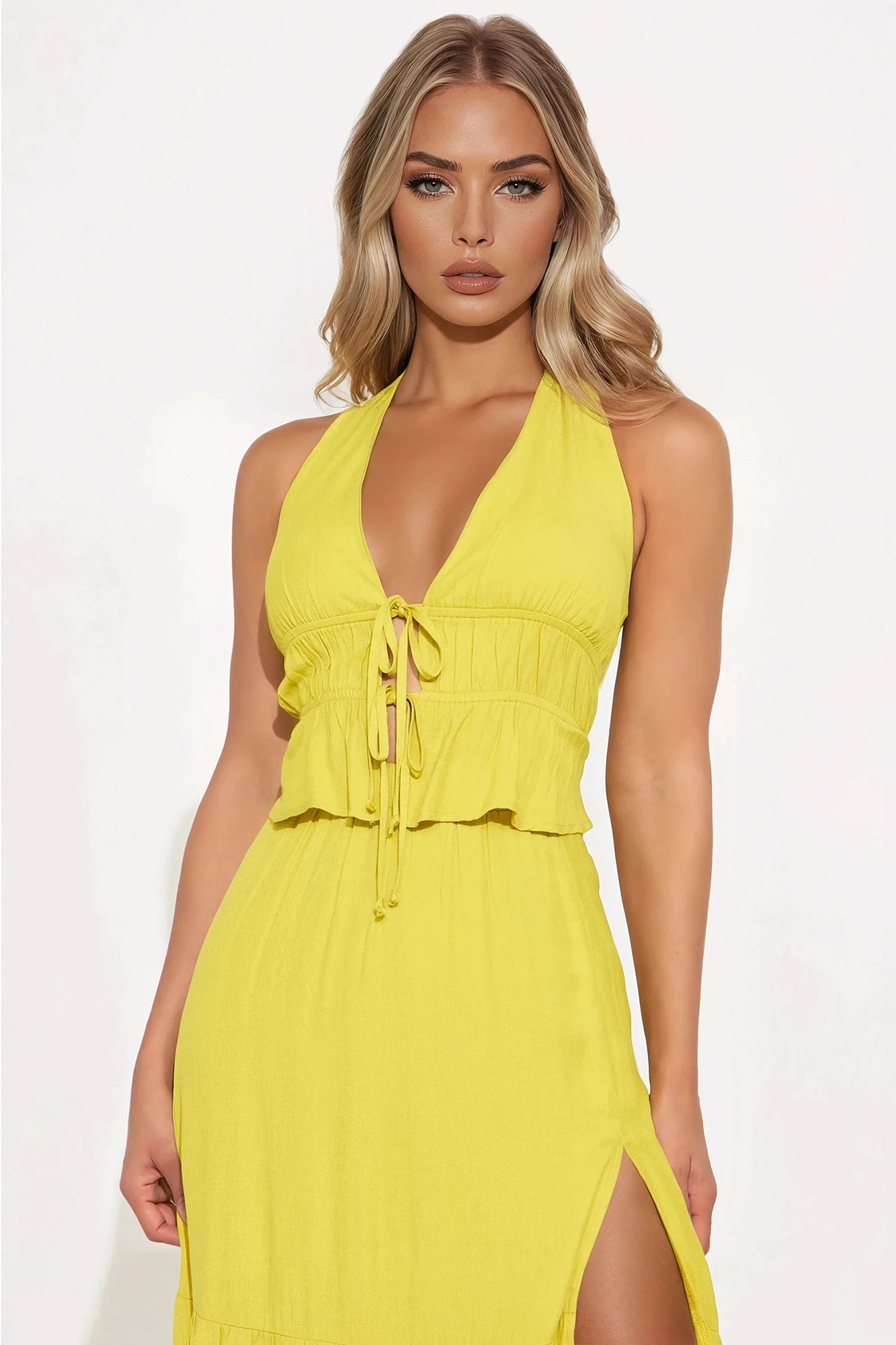 Valerie Boho Linen Skirt Set - Chartreuse