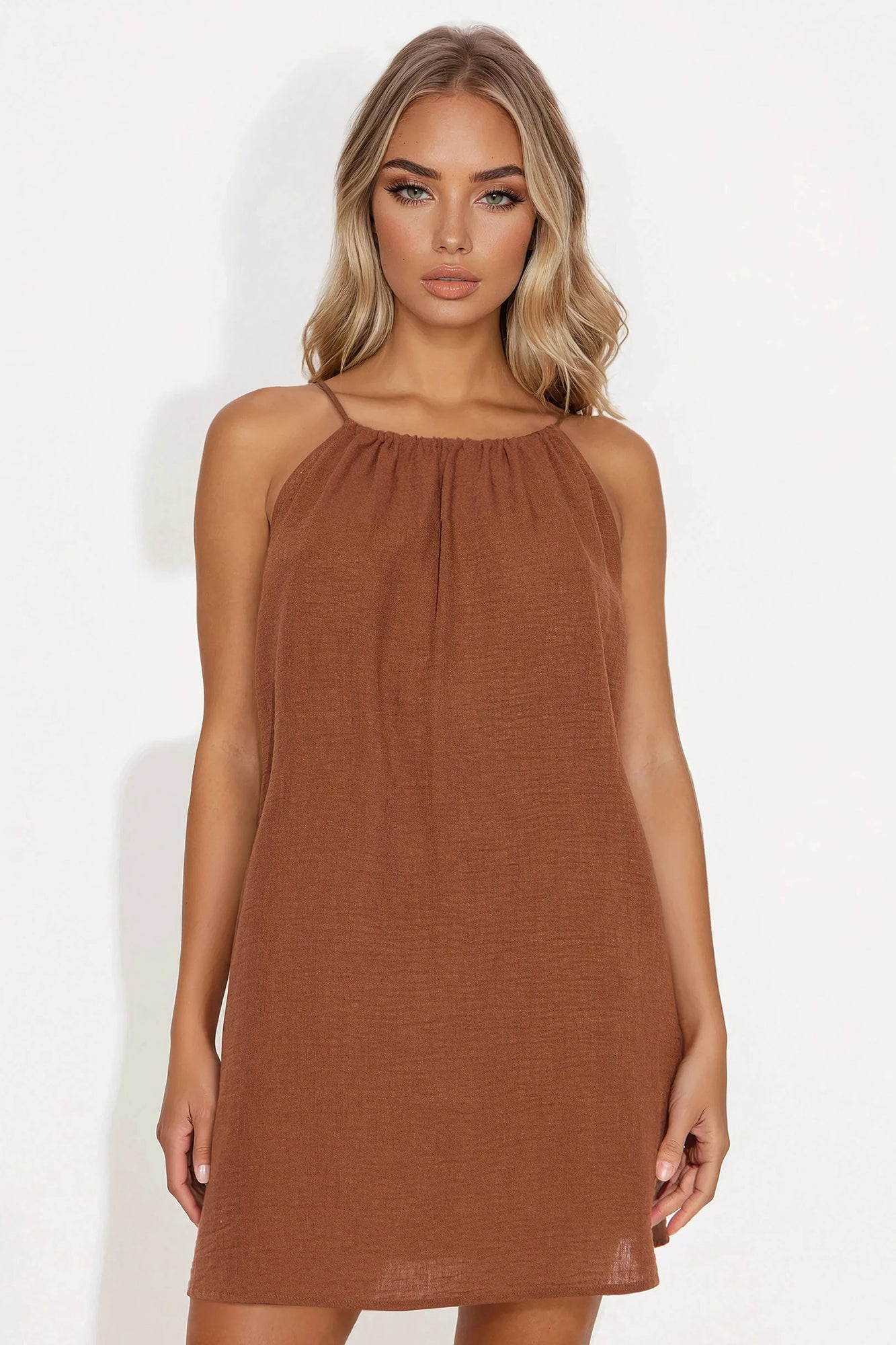 Kourtney Linen Mini Dress - Chocolate