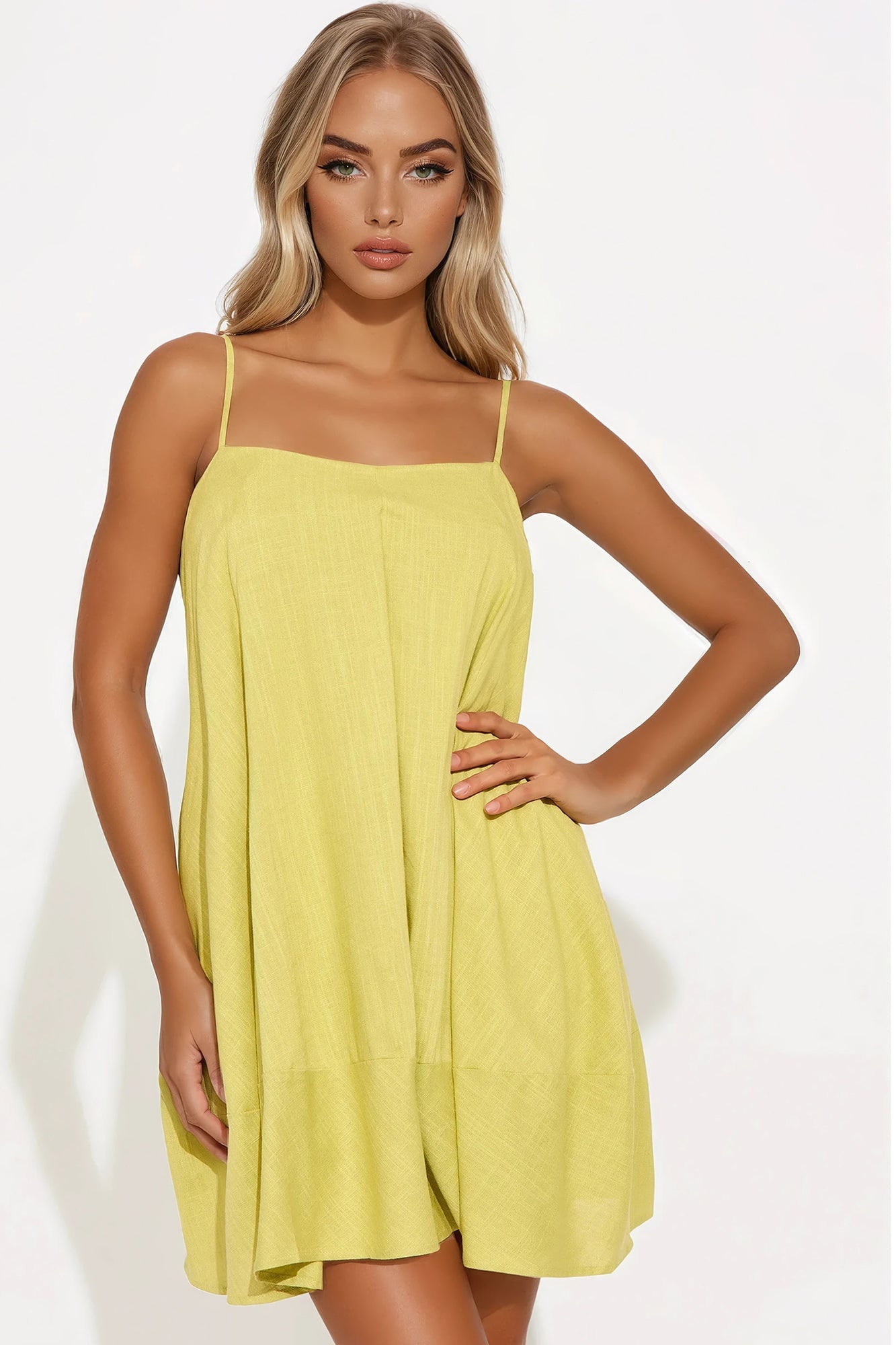 Genesis Linen Sleeveless Mini Dress - Chartreuse