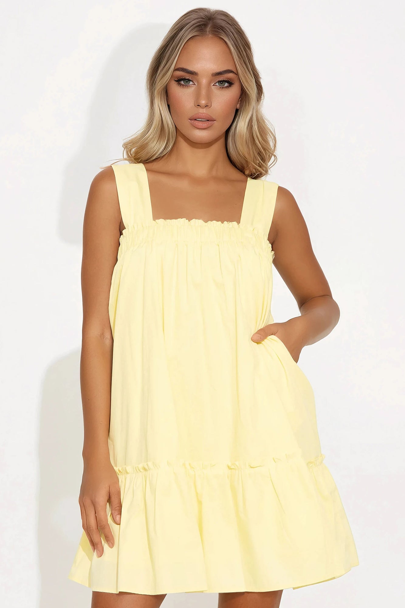 Winona Poplin Babydoll Mini Dress - Butter Yellow