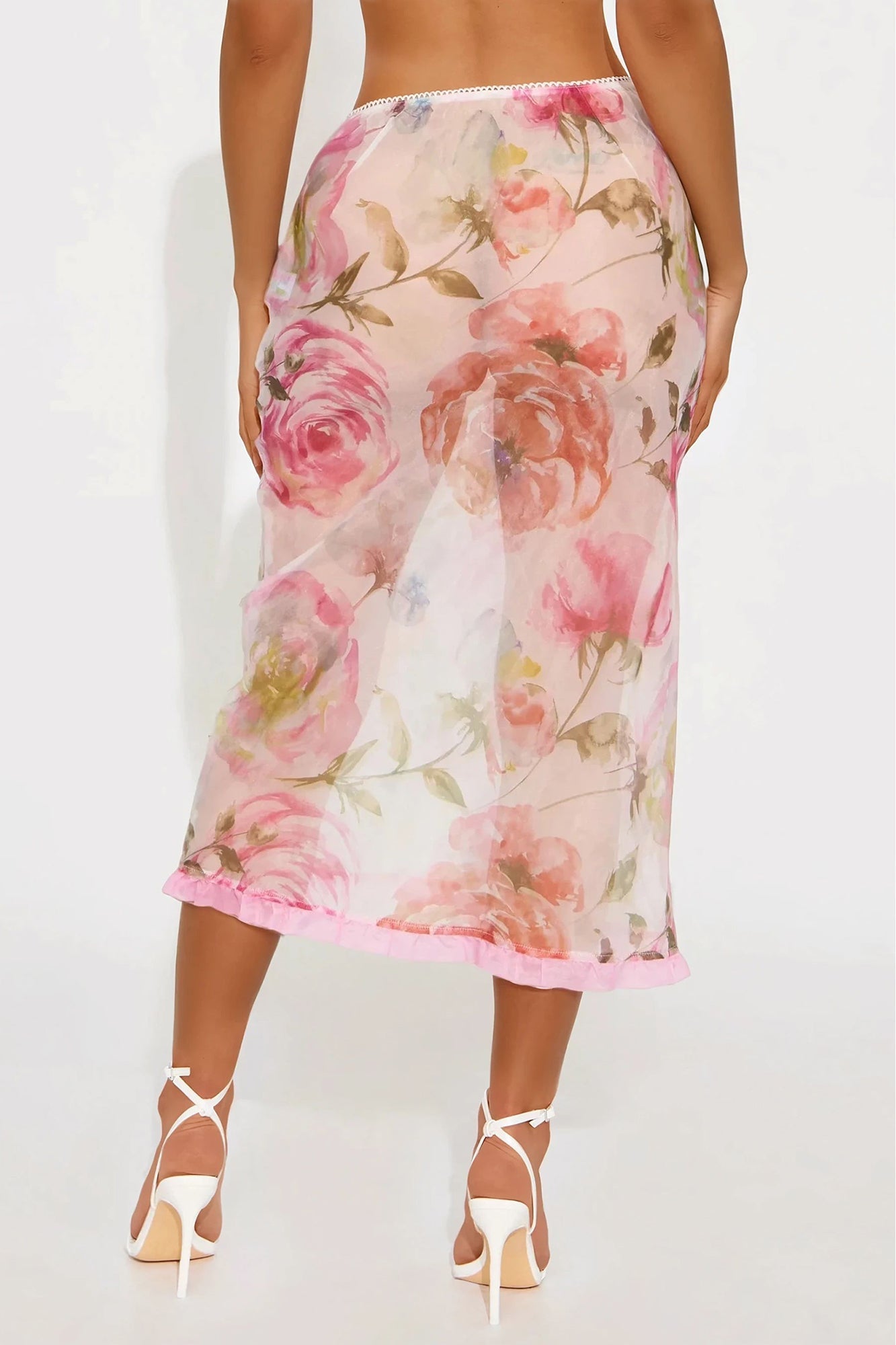 Afternoon Tea Sheer Floral Midi Skirt - Pink/combo