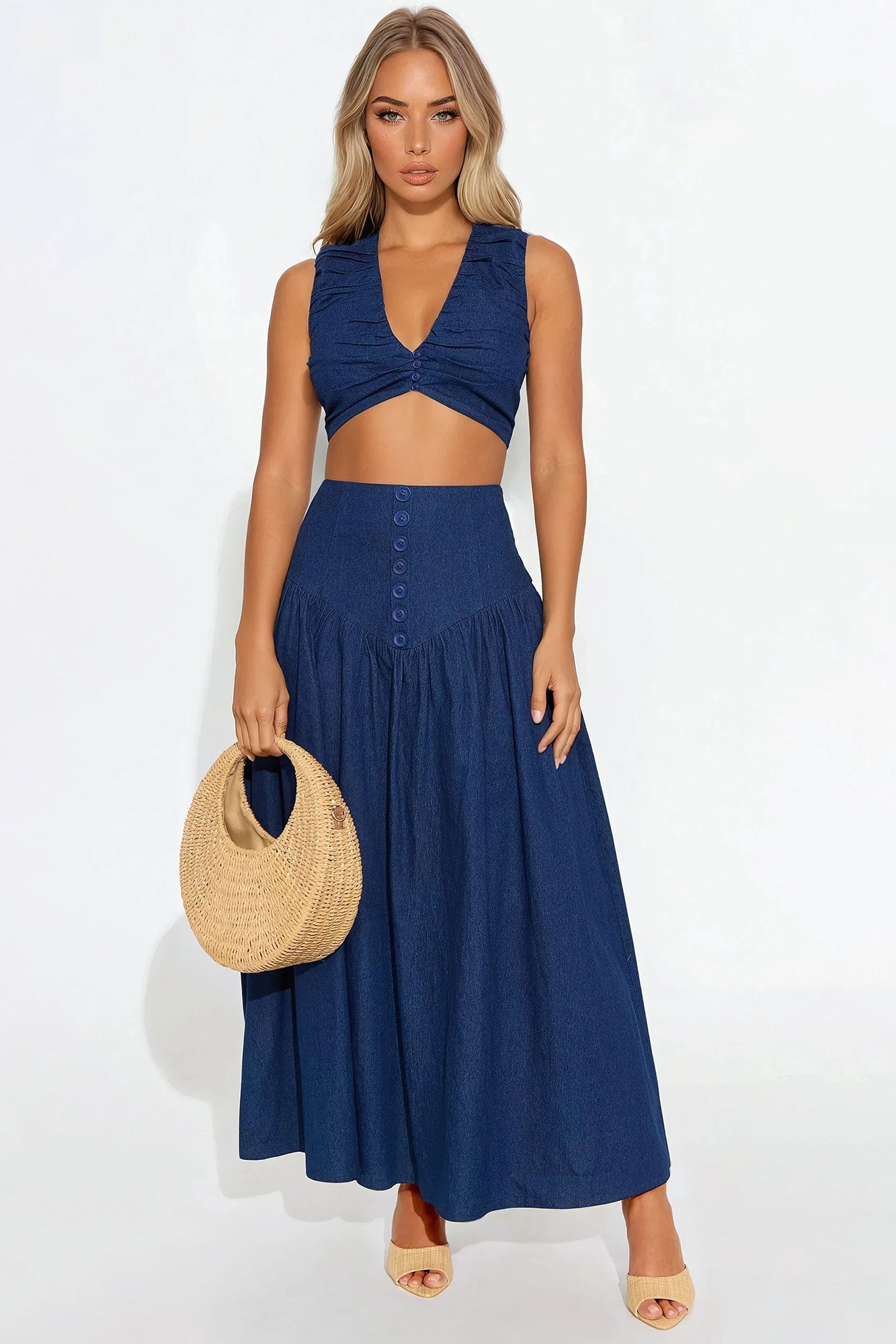 Jada Maxi Skirt Set - Dark Wash