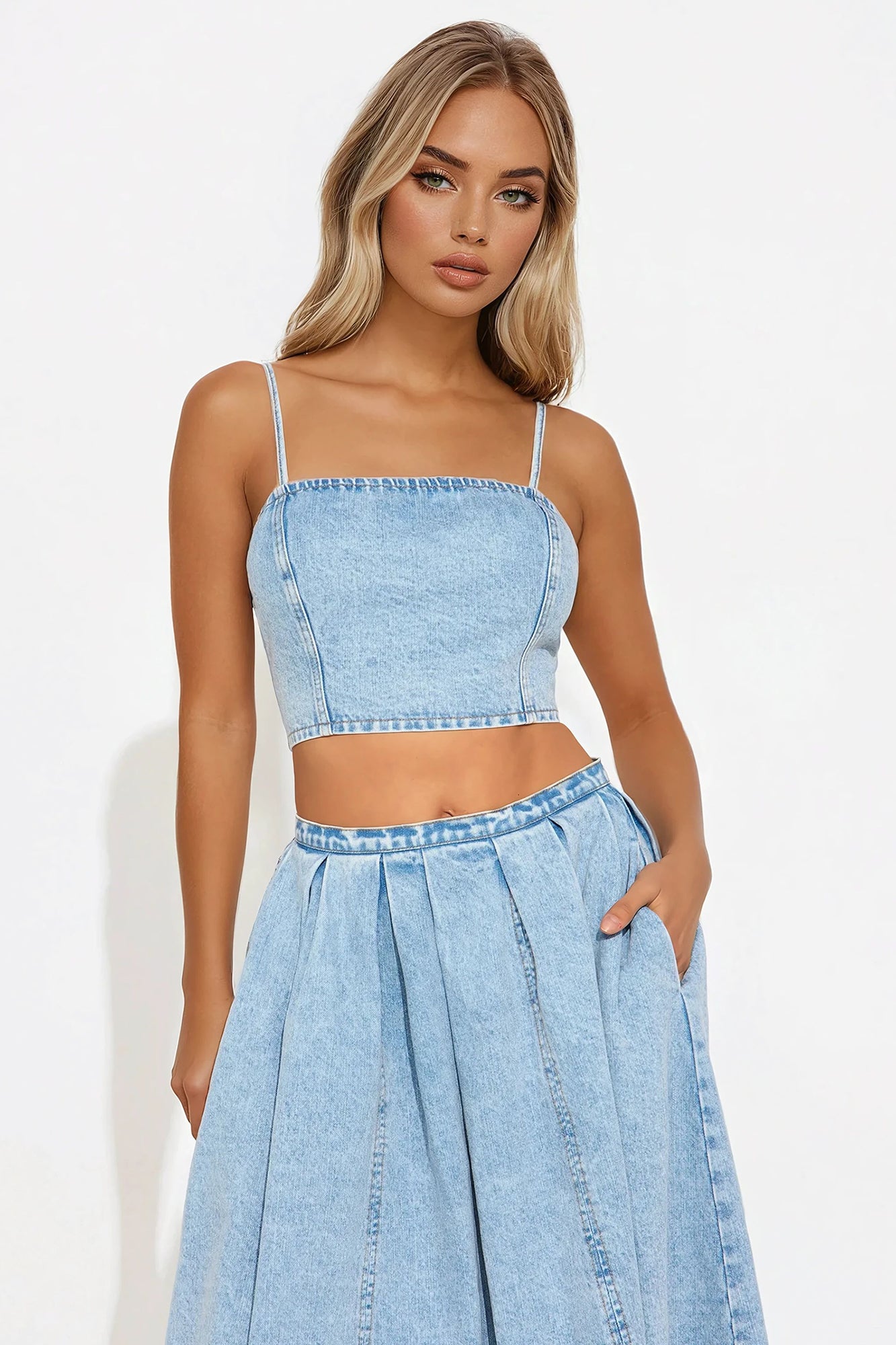 The Angelina Denim Skirt Set - Light Wash