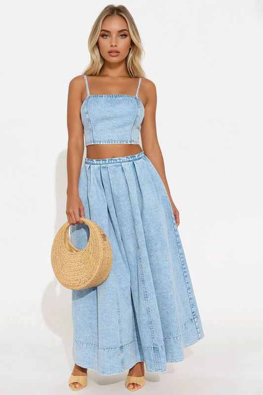 The Angelina Denim Skirt Set - Light Wash