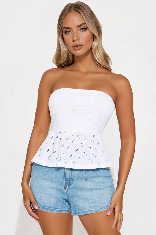 Weekend Days Eyelet Tube Top - White