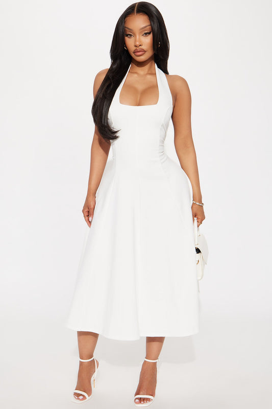 Mabel Ponte Midi Dress - White